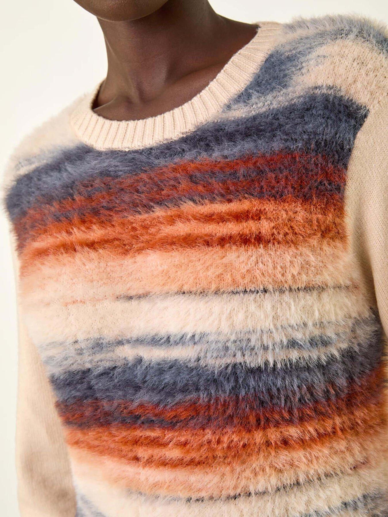  image of roman-fluffy-stripe-knit-jumper-ivory