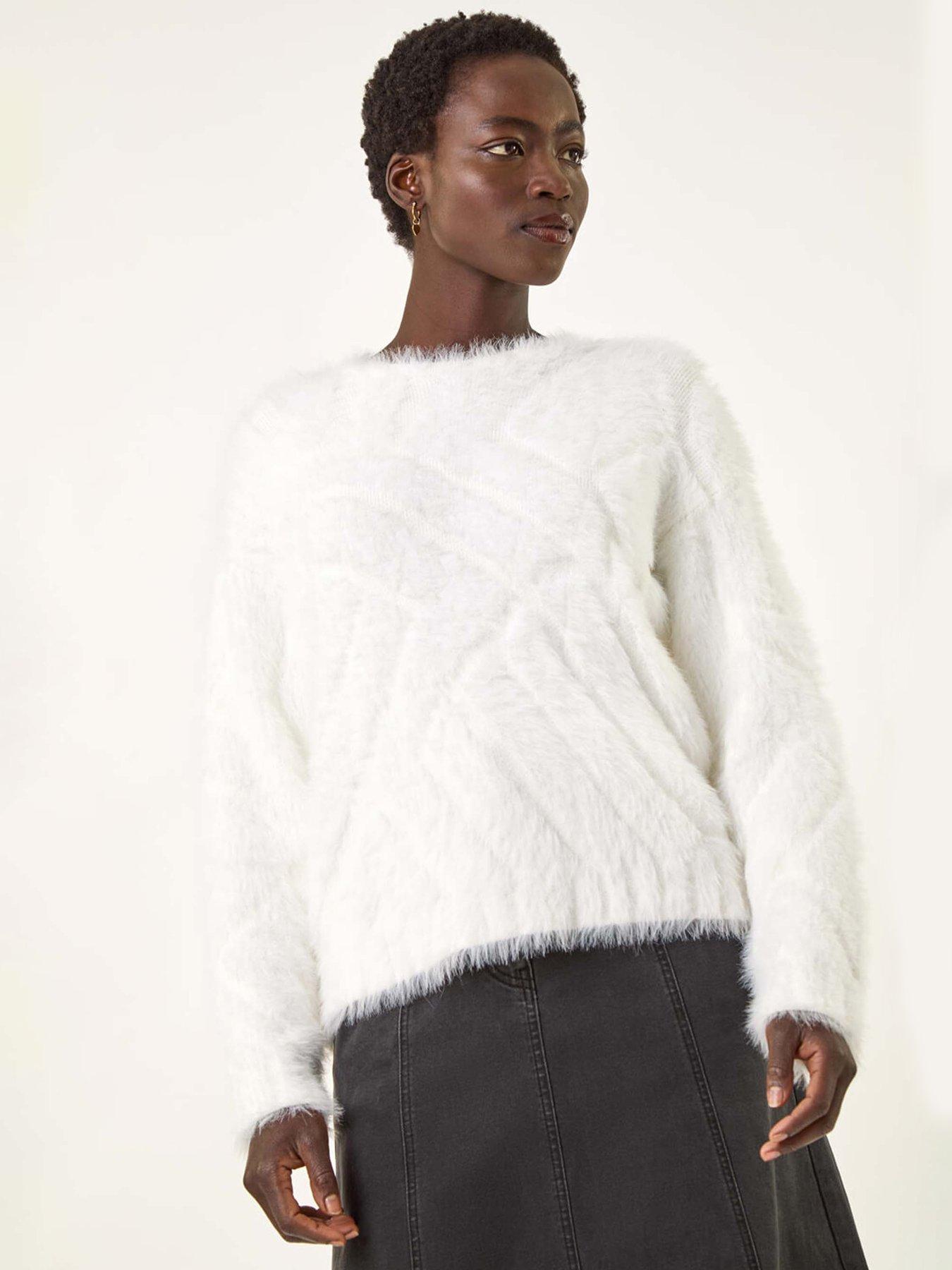 Roman Fluffy Stripe Knit Jumper - Ivory