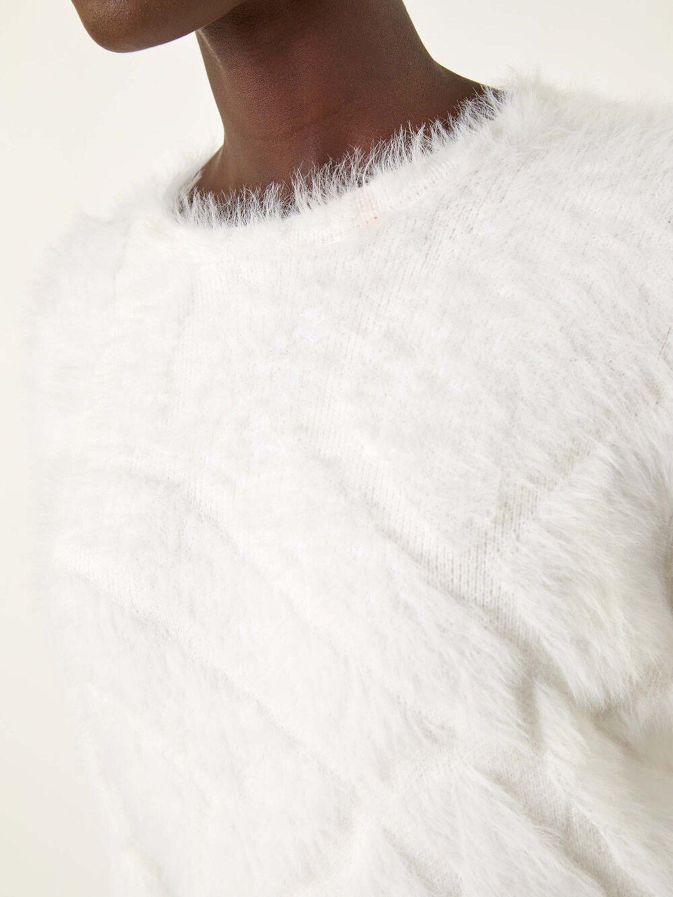  image of roman-fluffy-stripe-knit-jumper-ivory