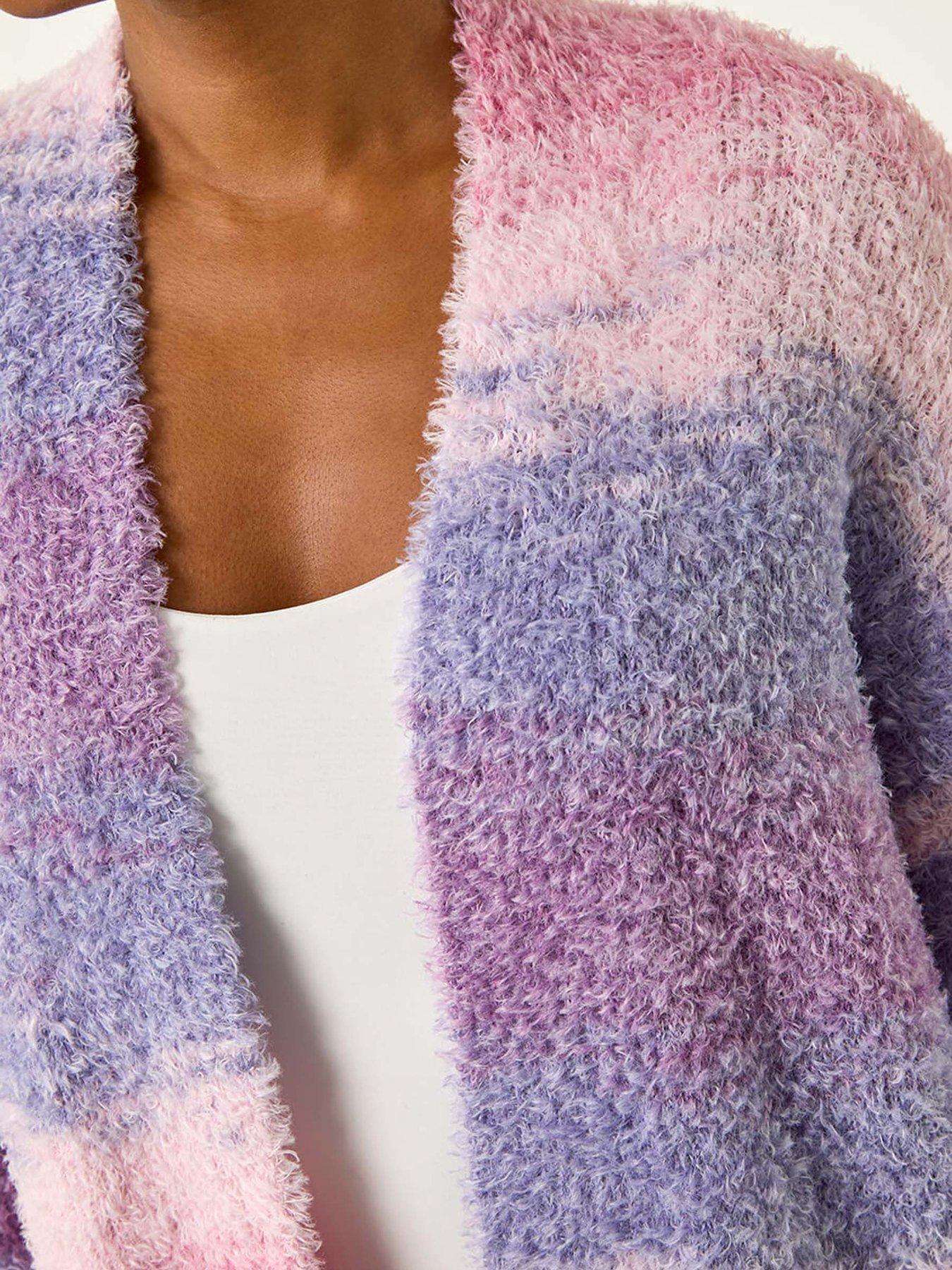 Image 5 of 5 of Roman Fluffy Stripe Longline Cardigan - Pink