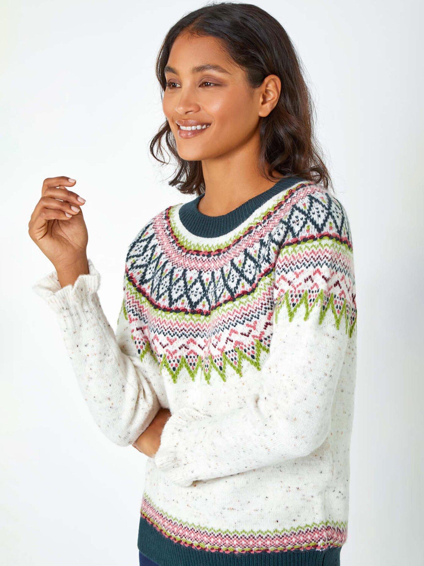  image of roman-fairisle-frill-detail-stretch-jumper-multi