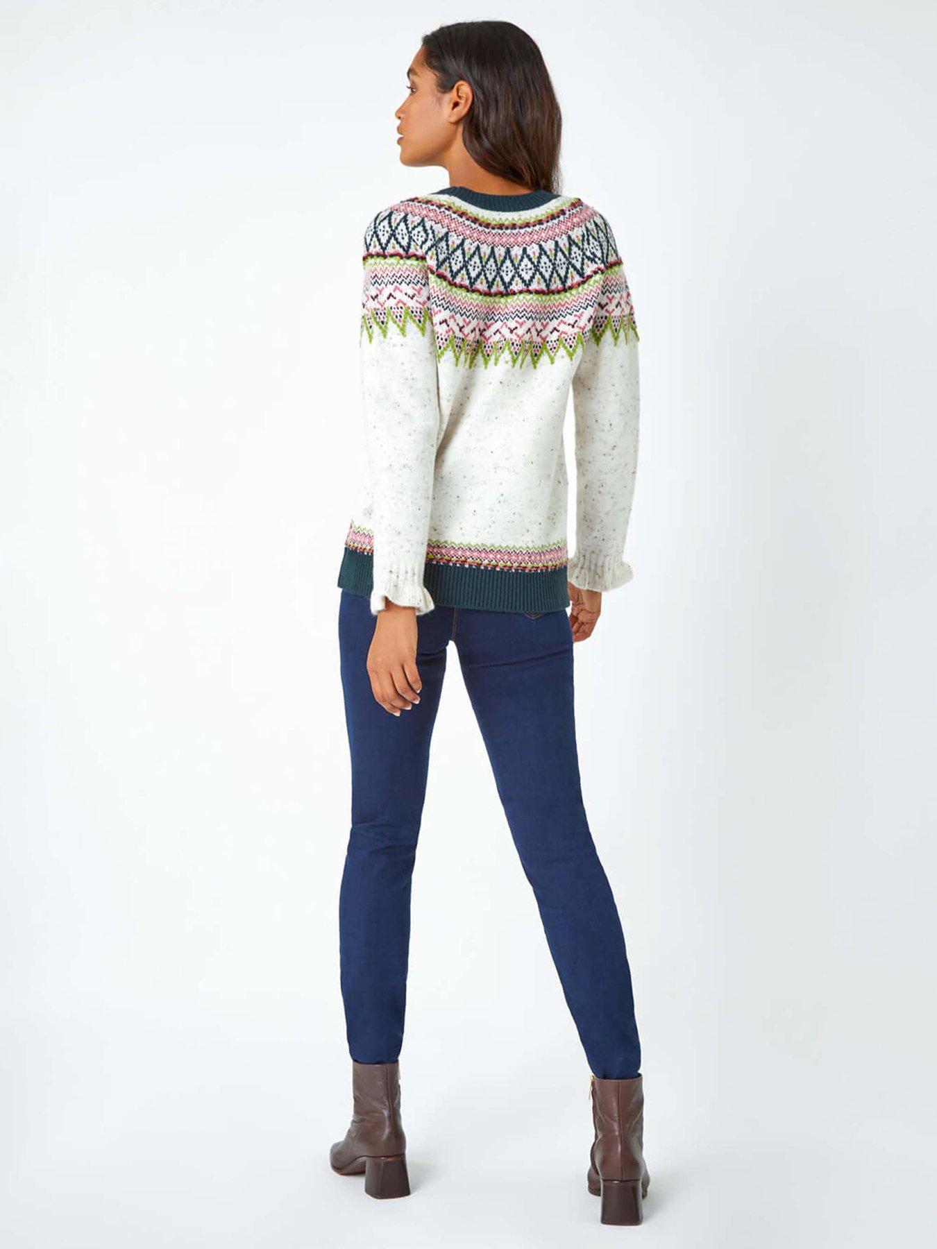  image of roman-fairisle-frill-detail-stretch-jumper-multi
