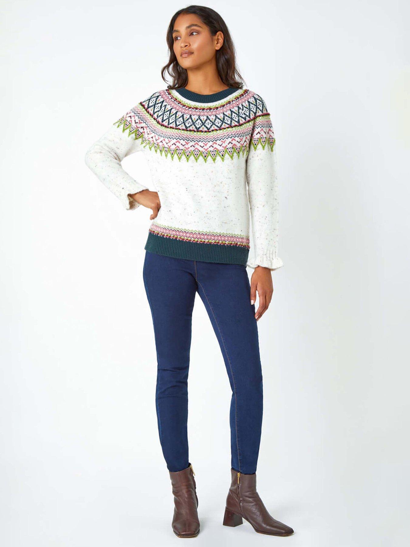  image of roman-fairisle-frill-detail-stretch-jumper-multi