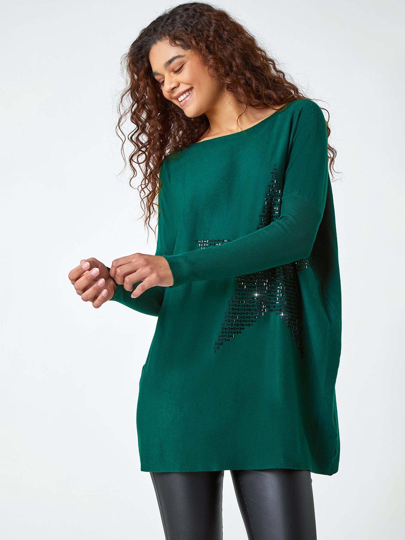 Roman Embellished Star Print Longline Jumper - Emerald