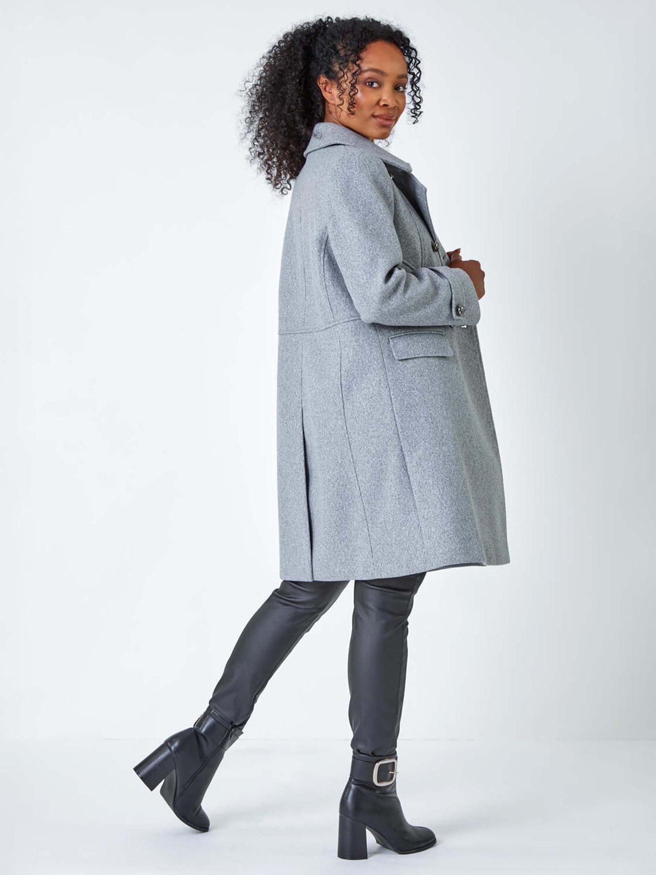 Image 2 of 5 of Roman Petite Double Breasted Military Coat - Grey