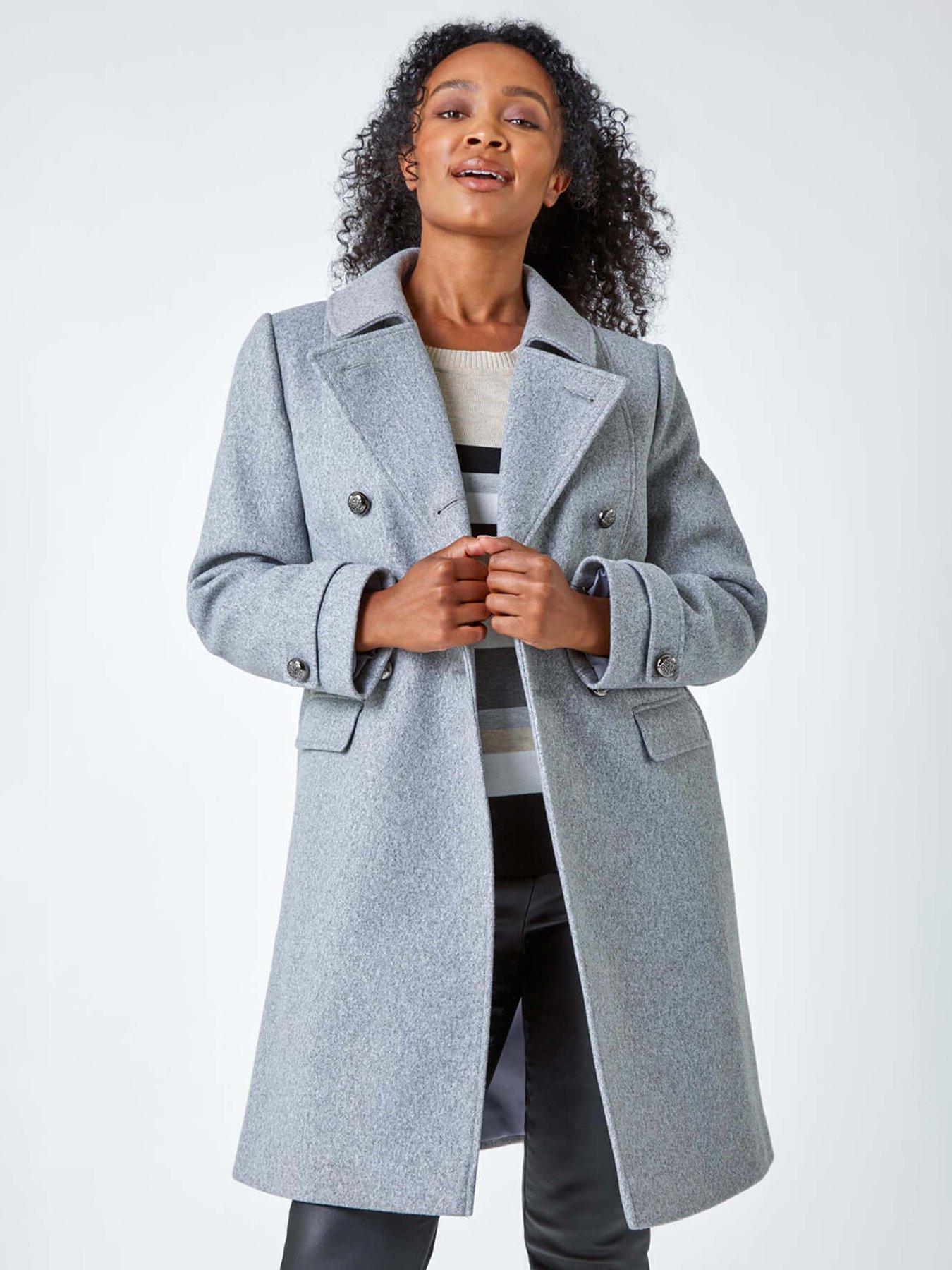 Image 3 of 5 of Roman Petite Double Breasted Military Coat - Grey