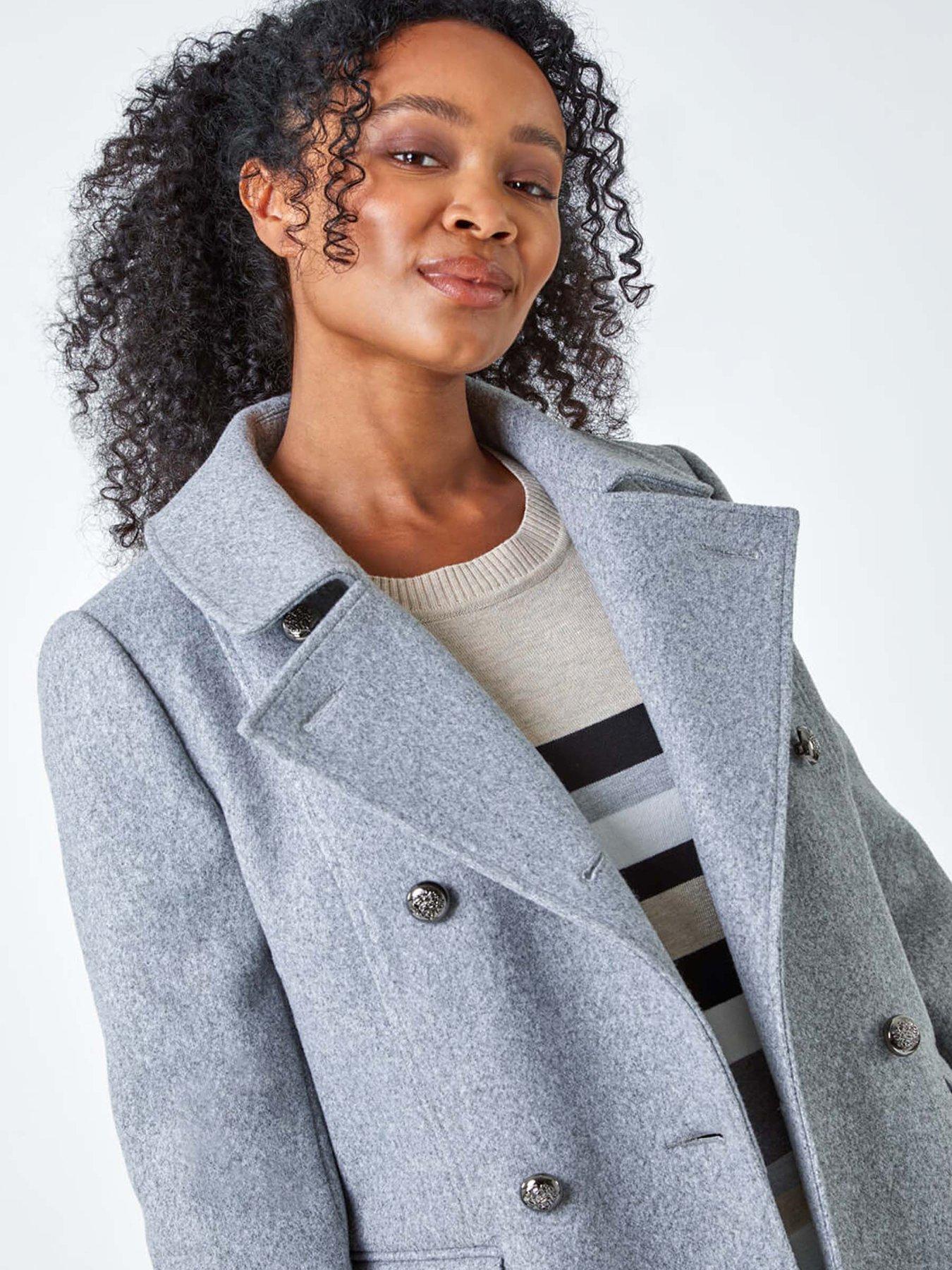 Image 4 of 5 of Roman Petite Double Breasted Military Coat - Grey