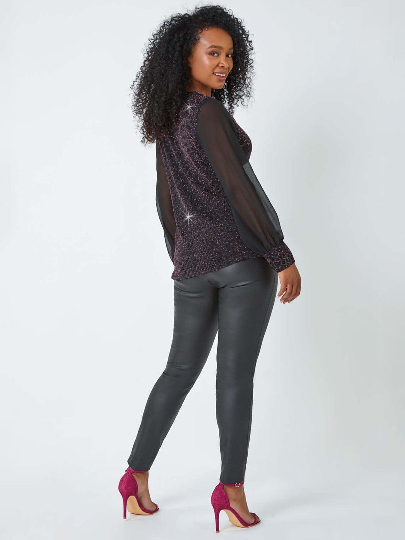  image of roman-petite-twist-front-chiffon-sleeve-stretch-top-pink