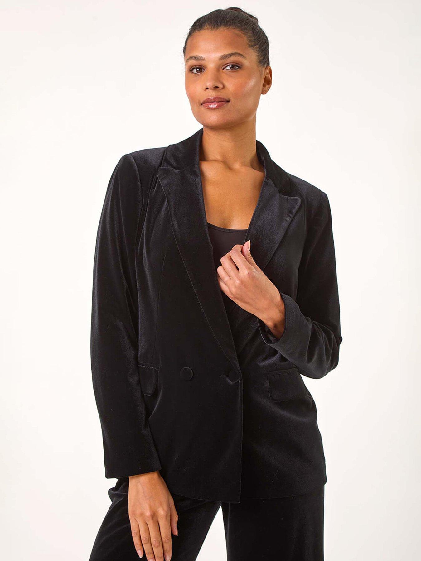 Image 1 of 5 of Roman Velvet Double Breasted Blazer - Black