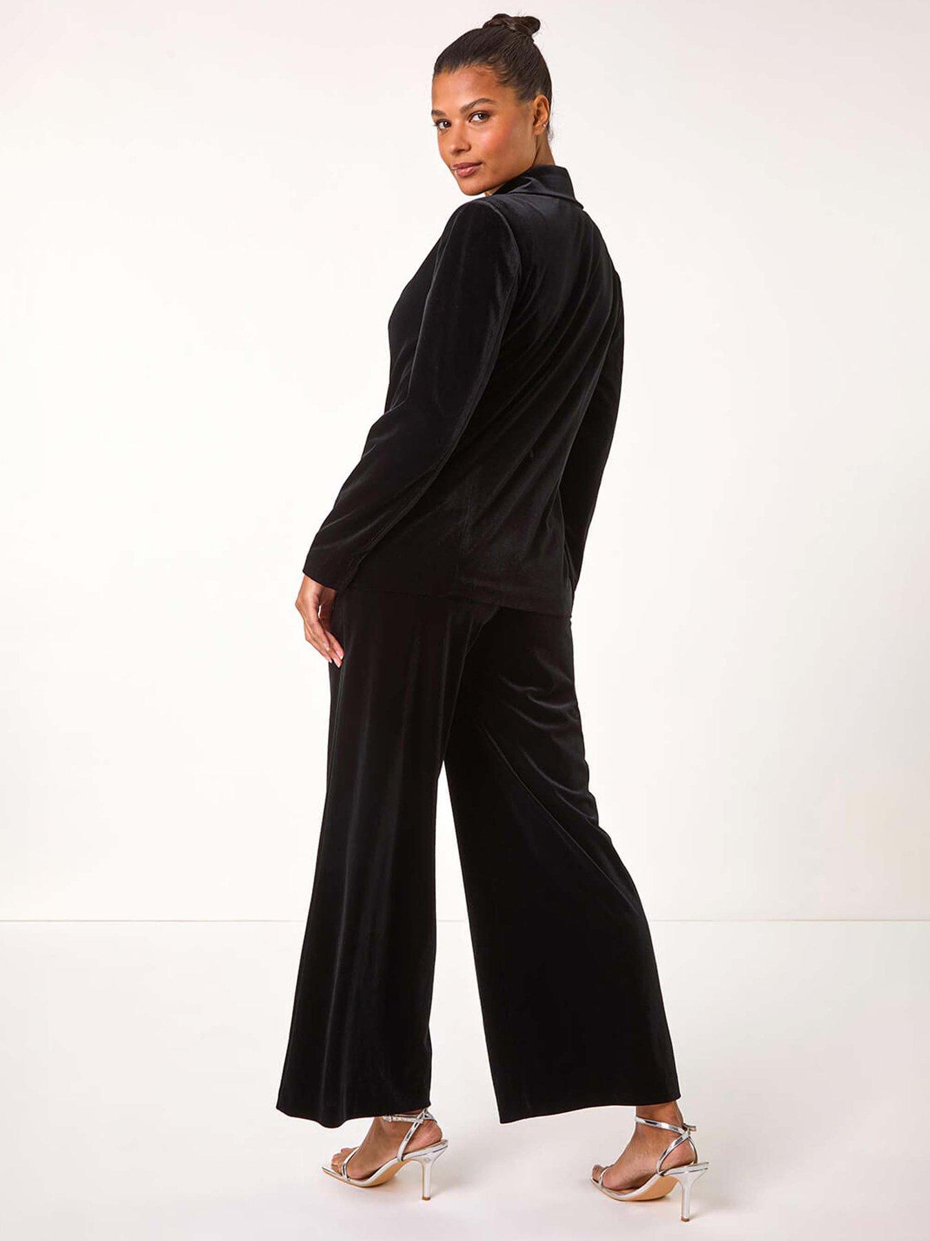 Image 2 of 5 of Roman Velvet Double Breasted Blazer - Black