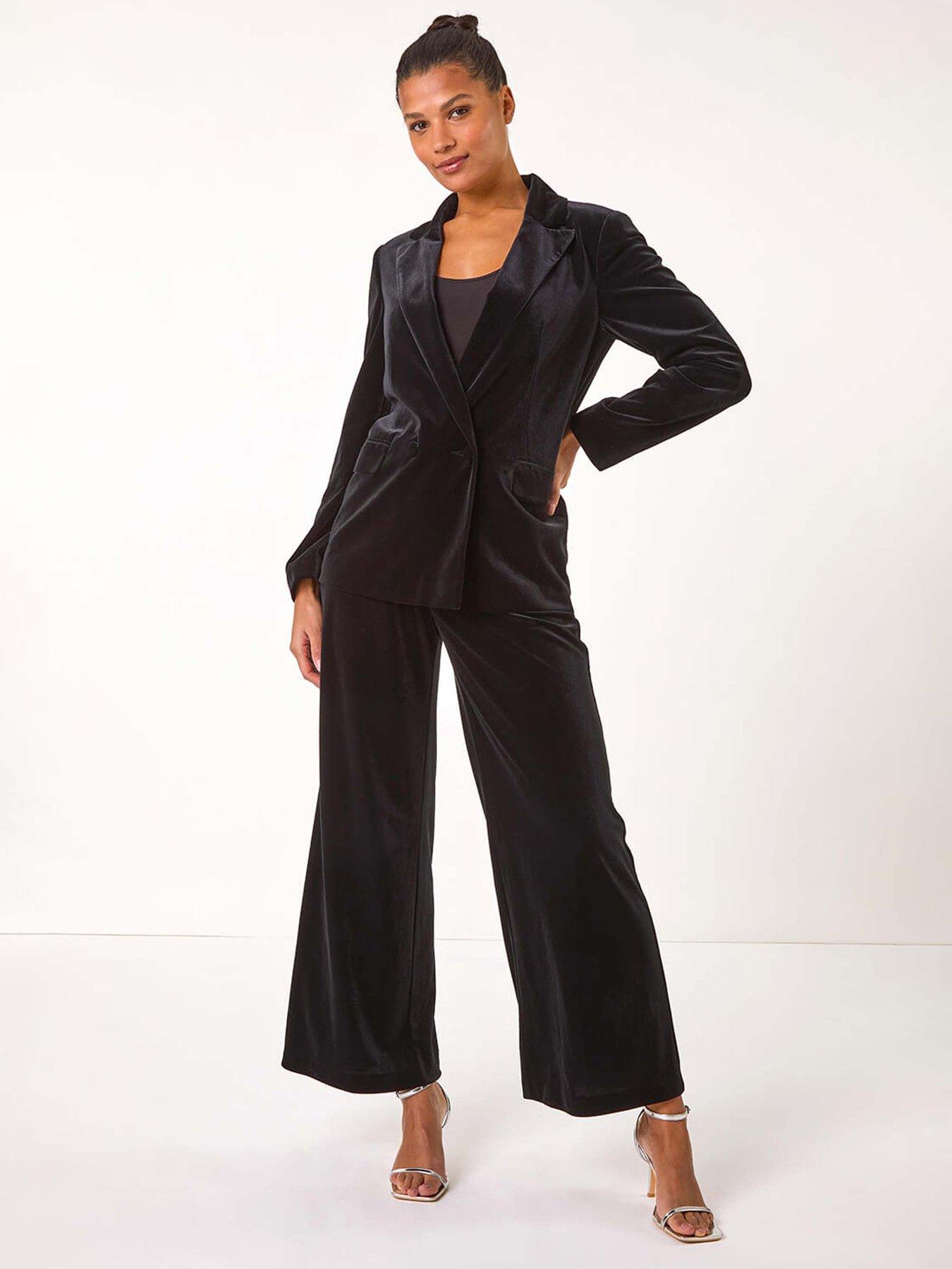 Image 3 of 5 of Roman Velvet Double Breasted Blazer - Black