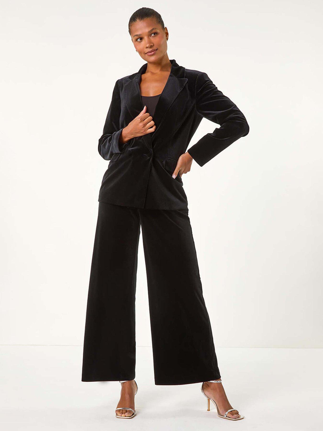 Image 3 of 5 of Roman Velvet Wide Leg Pocket Stretch Trouser - Black