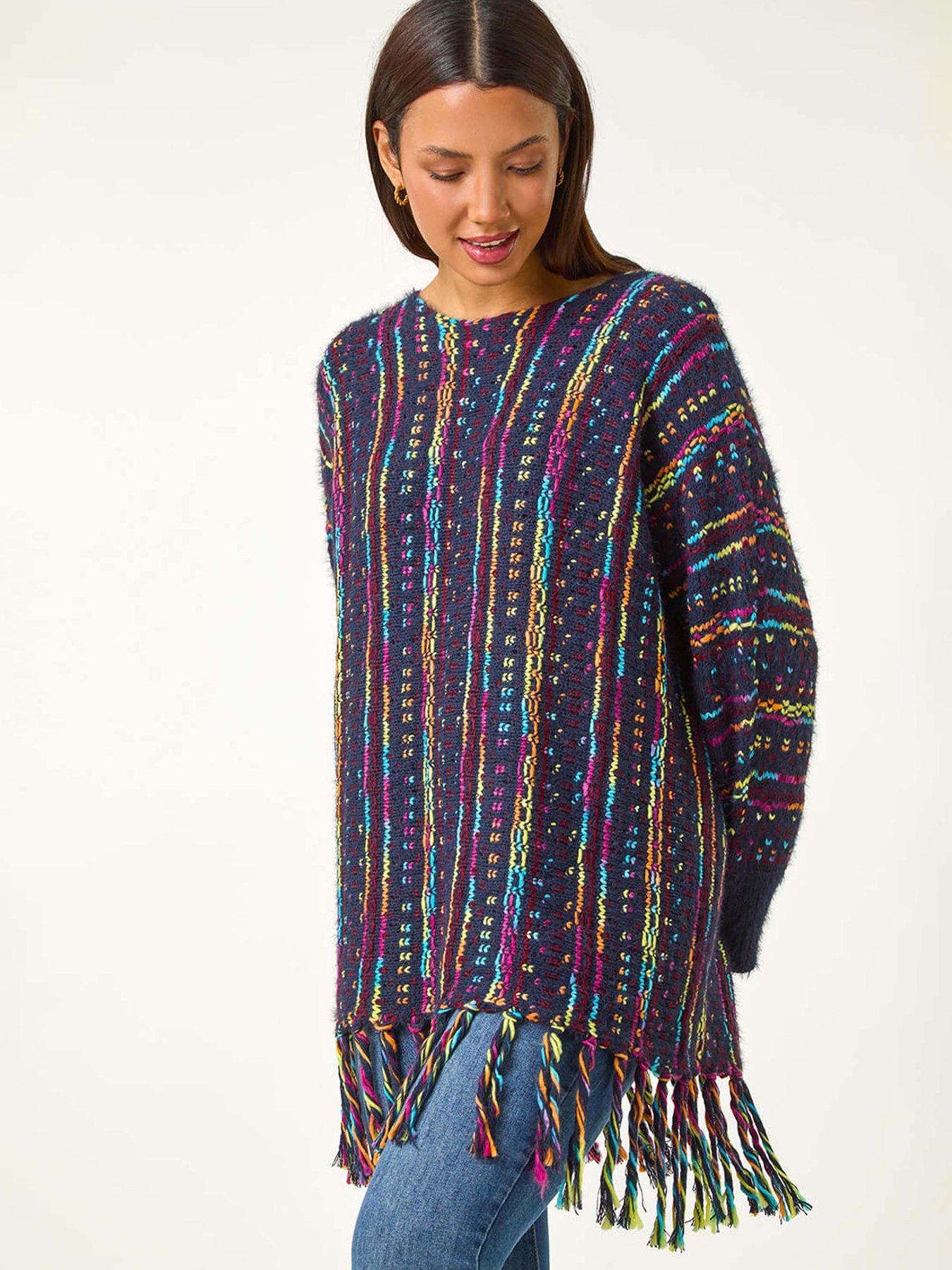 undefined Fringe Hem Knit Longline Jumper - Midnight Blue