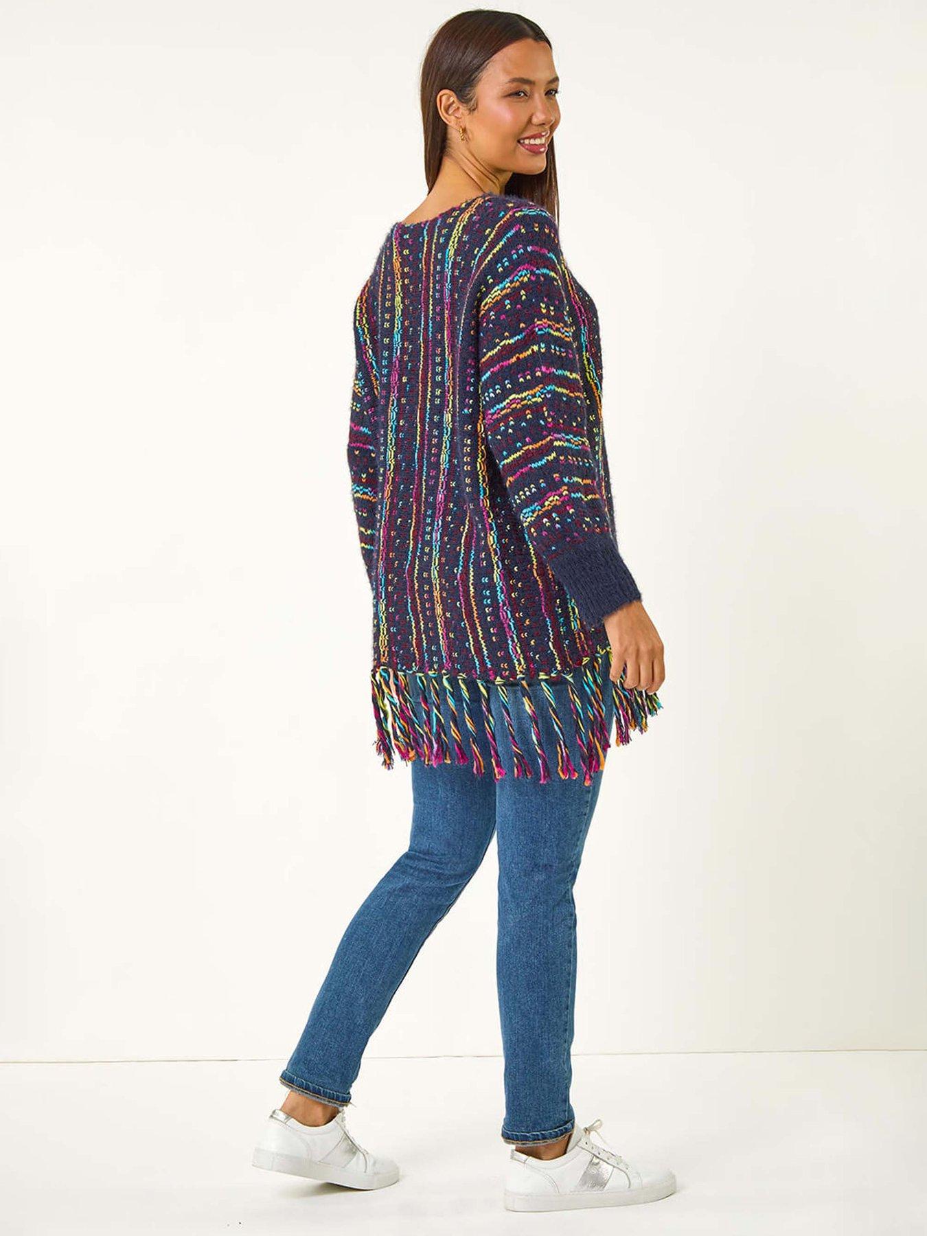 Image 2 of 5 of Roman Fringe Hem Knit Longline Jumper - Midnight Blue