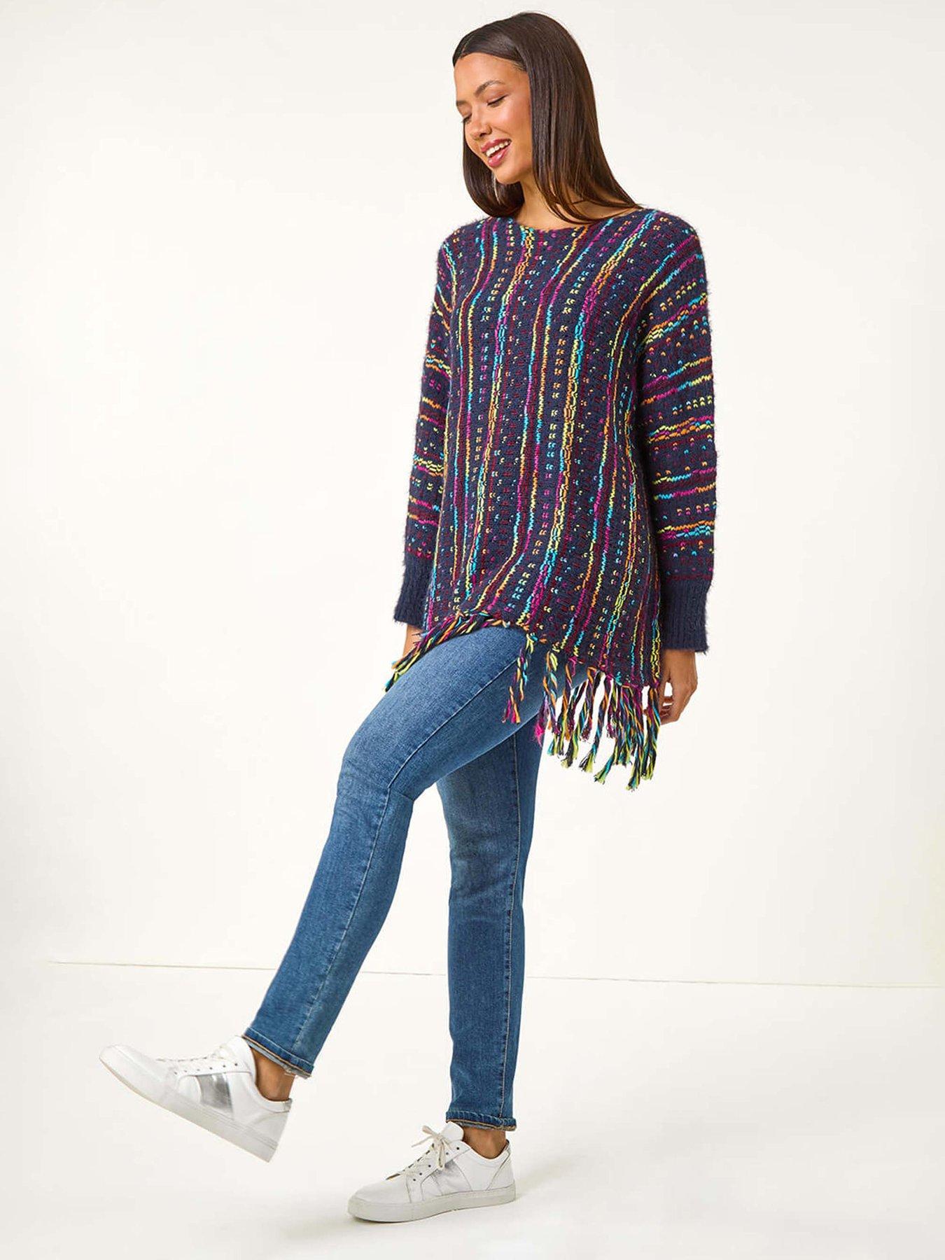 Image 3 of 5 of Roman Fringe Hem Knit Longline Jumper - Midnight Blue