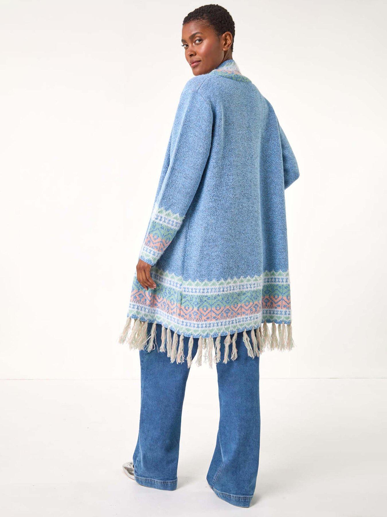  image of roman-patterened-fringe-cardigan-light-blue