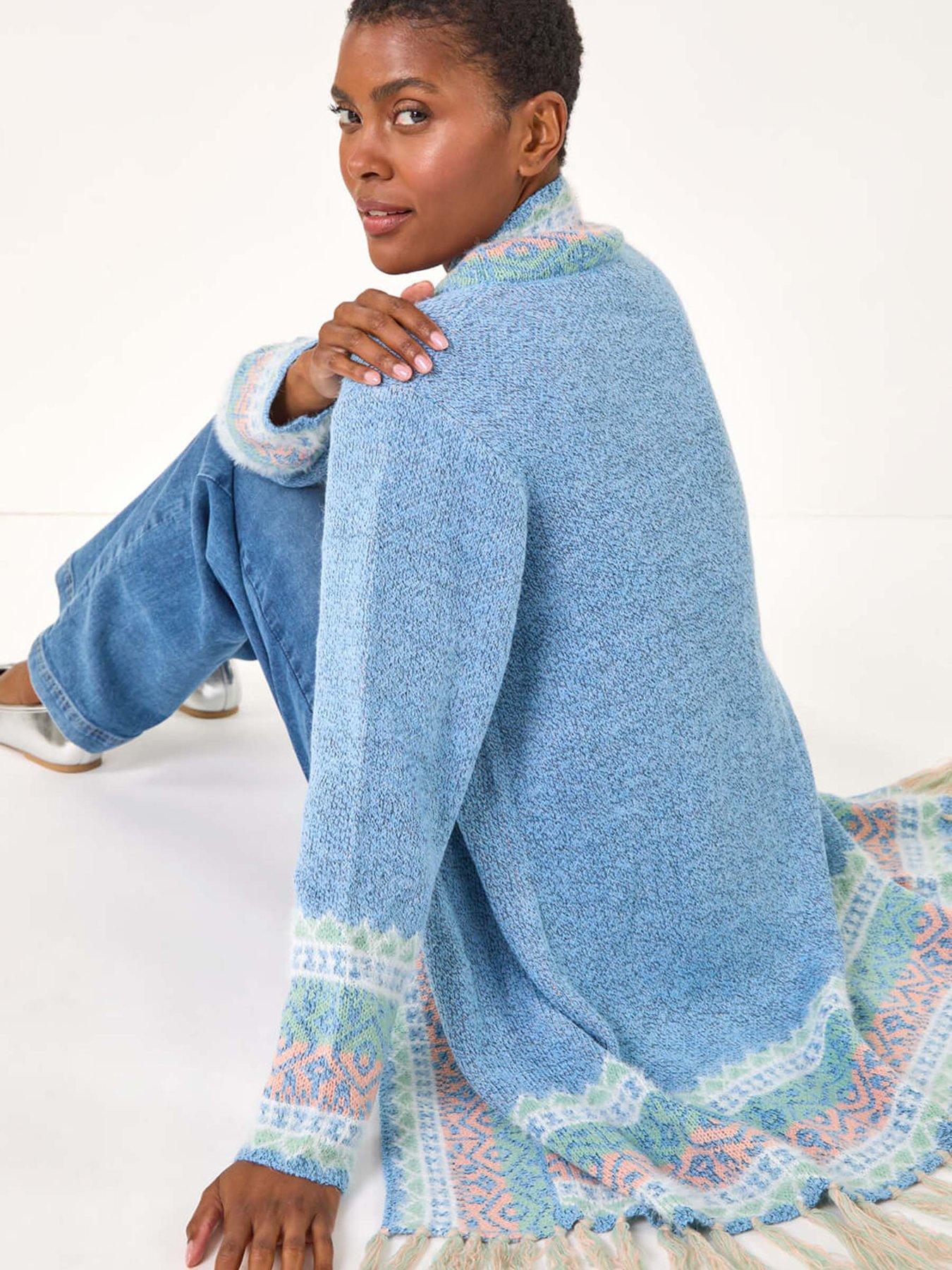  image of roman-patterened-fringe-cardigan-light-blue