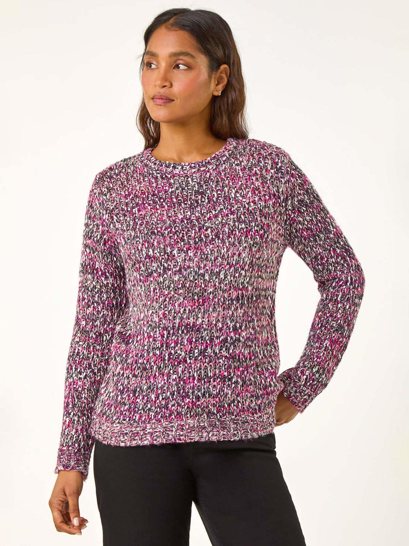 Roman Crew Neck Tape Yarn Knit Jumper - Magenta