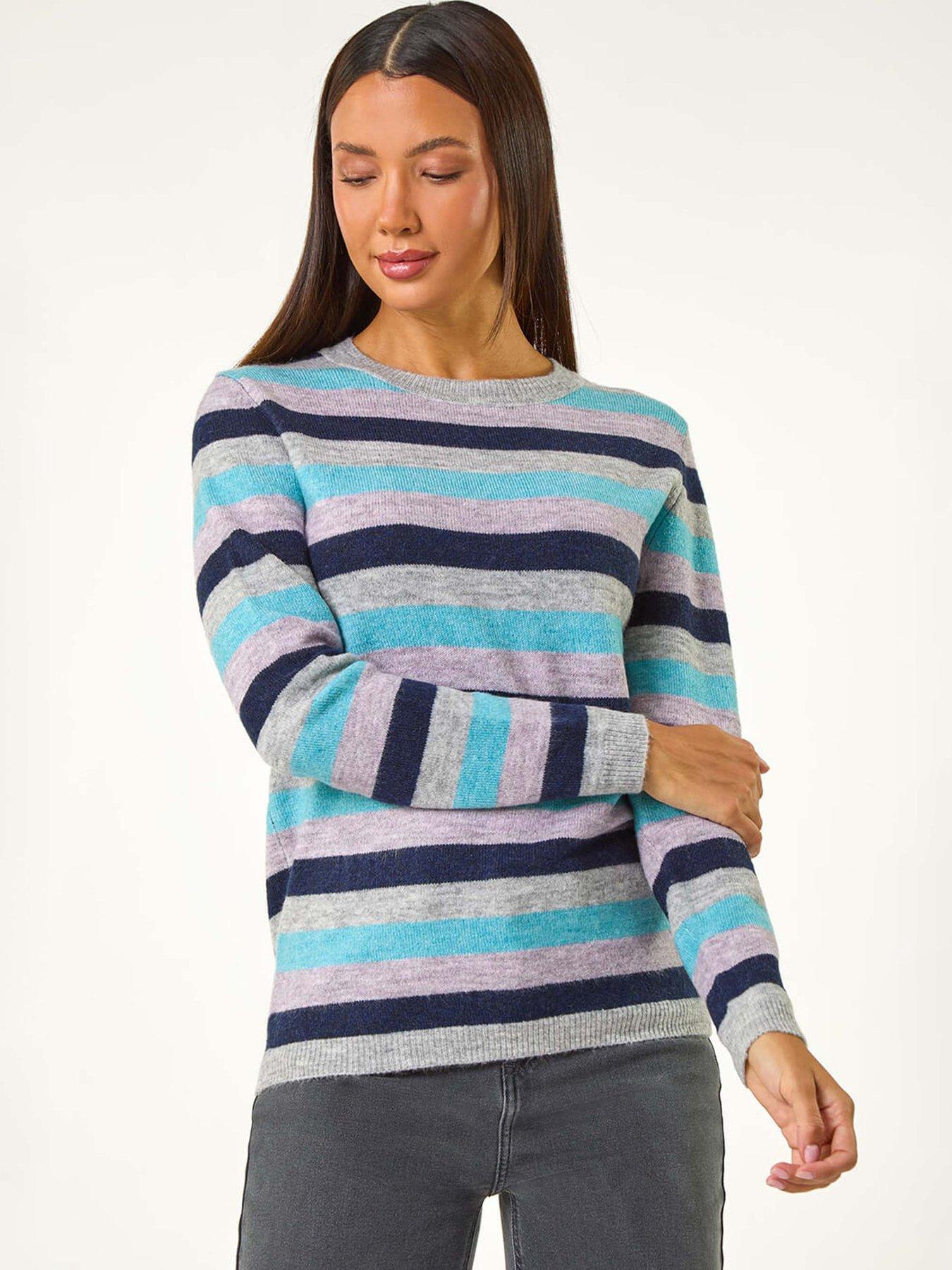 undefined Stripe Soft Knit Jumper - Blue