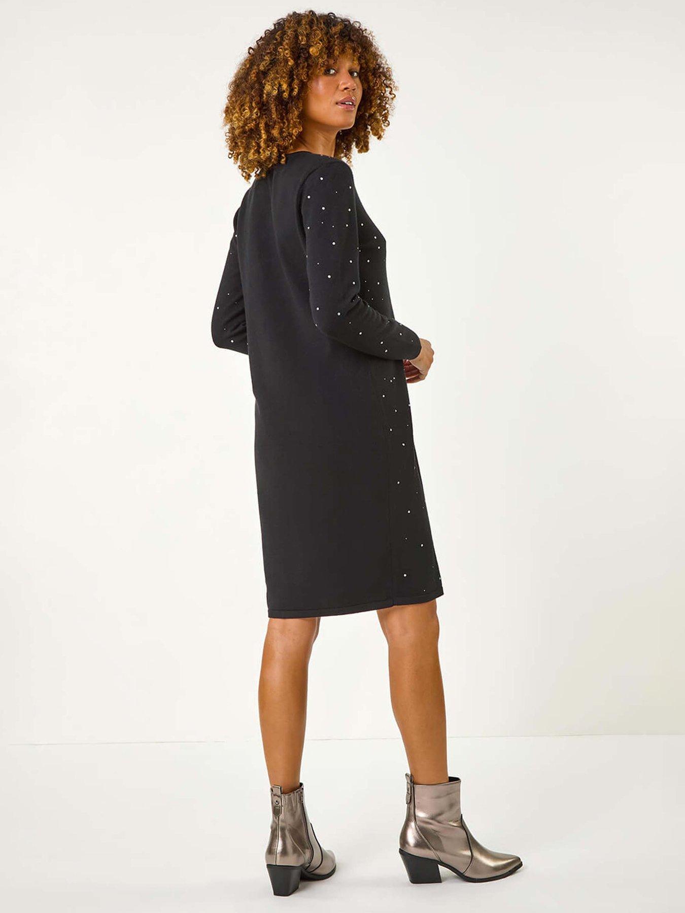  image of roman-hotfix-embellished-knitted-dress-black