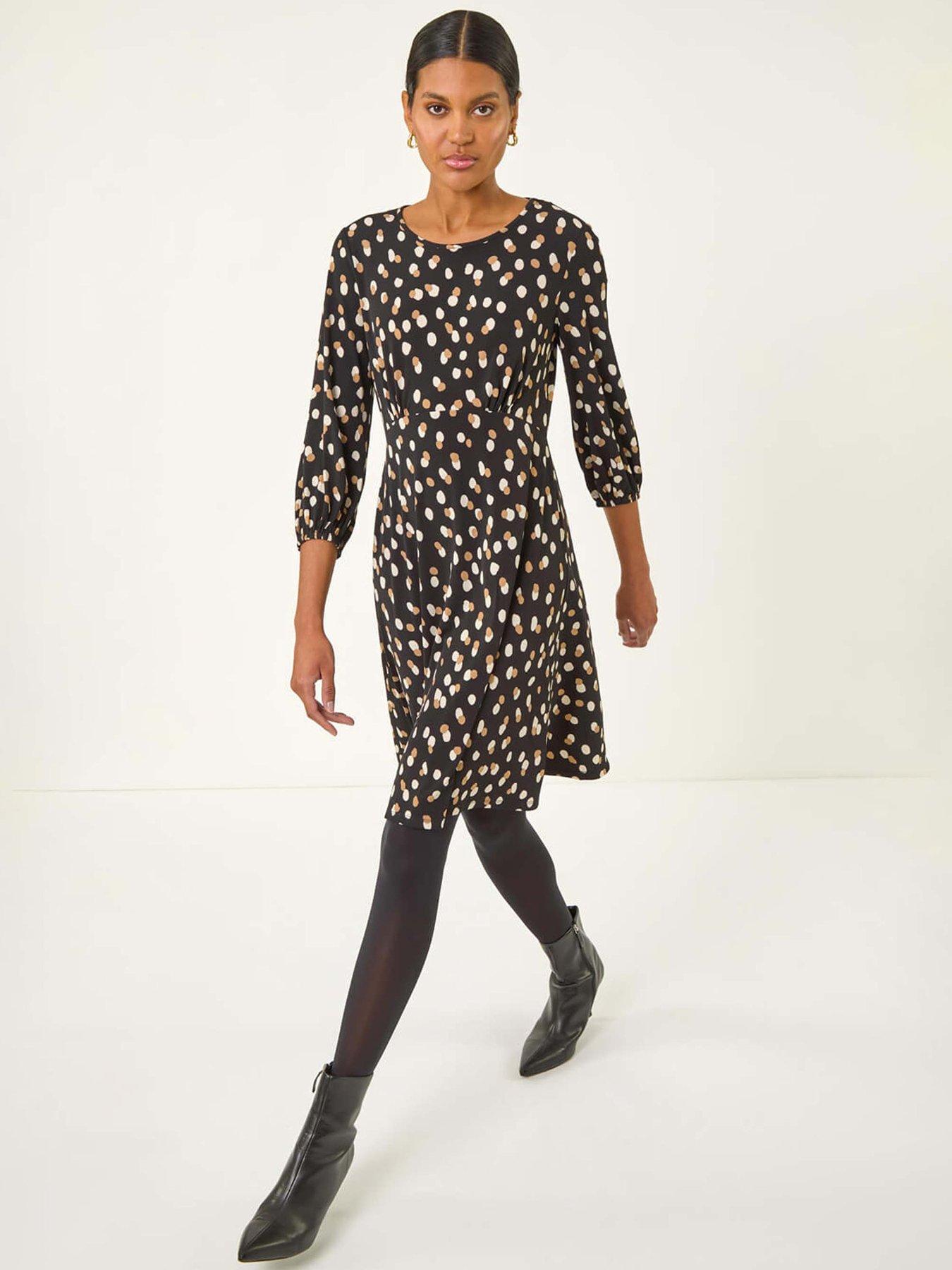 Image 1 of 5 of Roman Speckled Print Stretch Dress - Beige