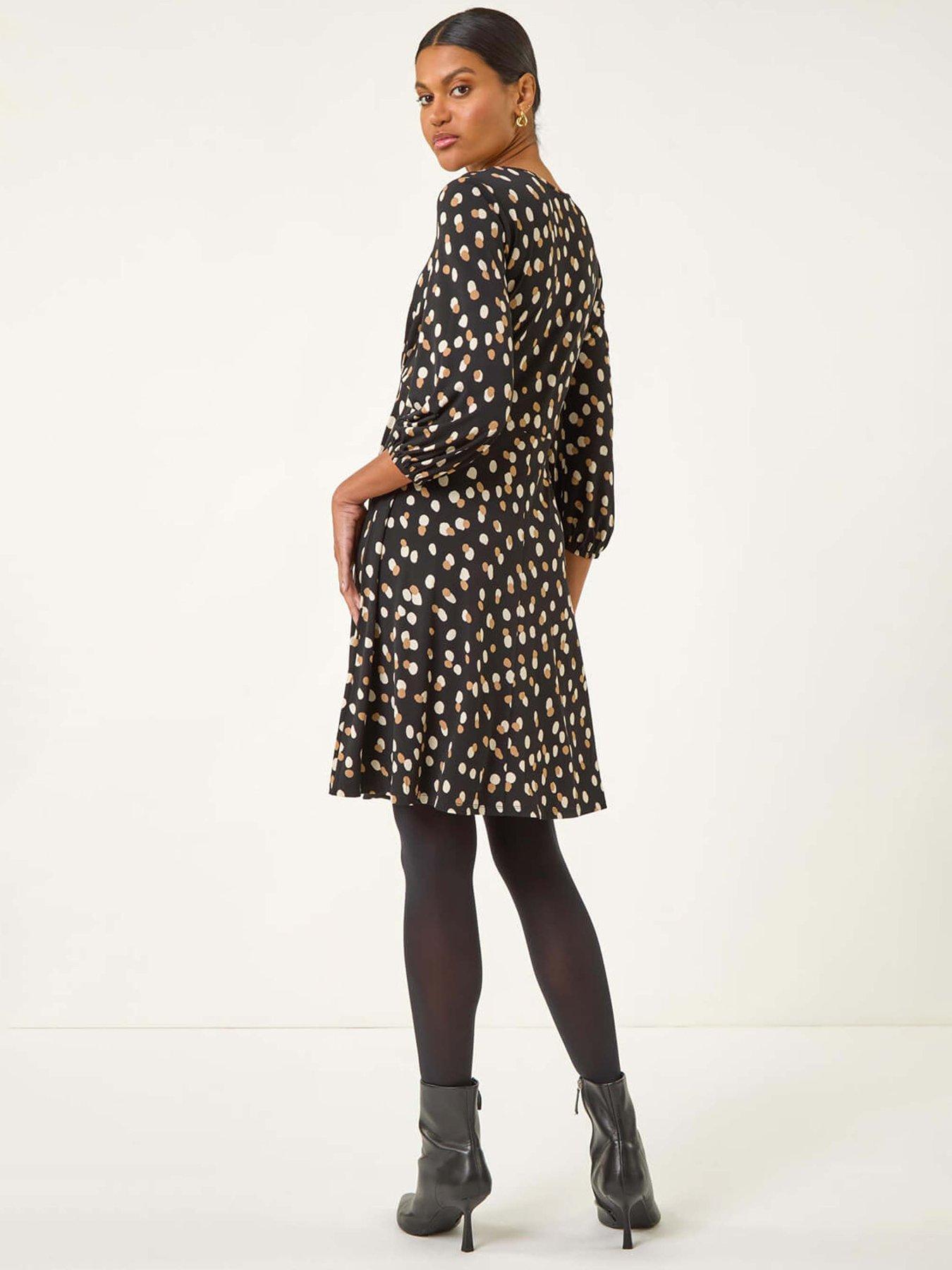Image 2 of 5 of Roman Speckled Print Stretch Dress - Beige