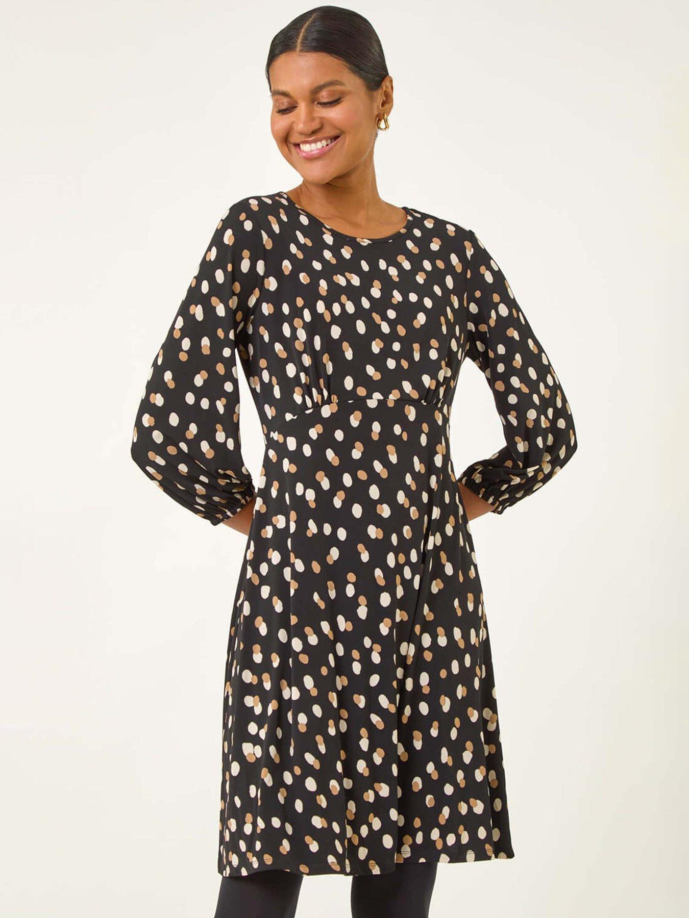 Image 3 of 5 of Roman Speckled Print Stretch Dress - Beige