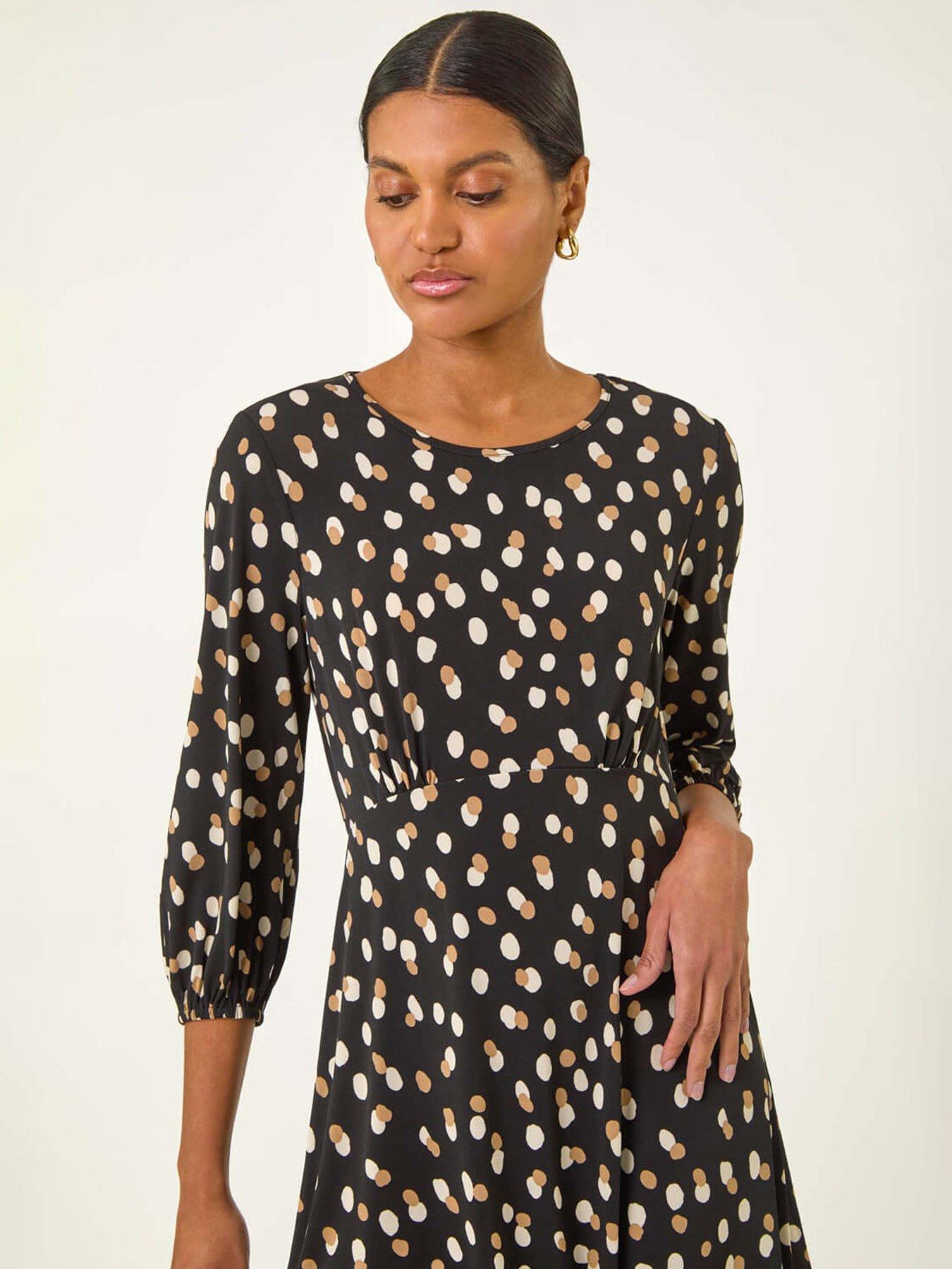 Image 4 of 5 of Roman Speckled Print Stretch Dress - Beige