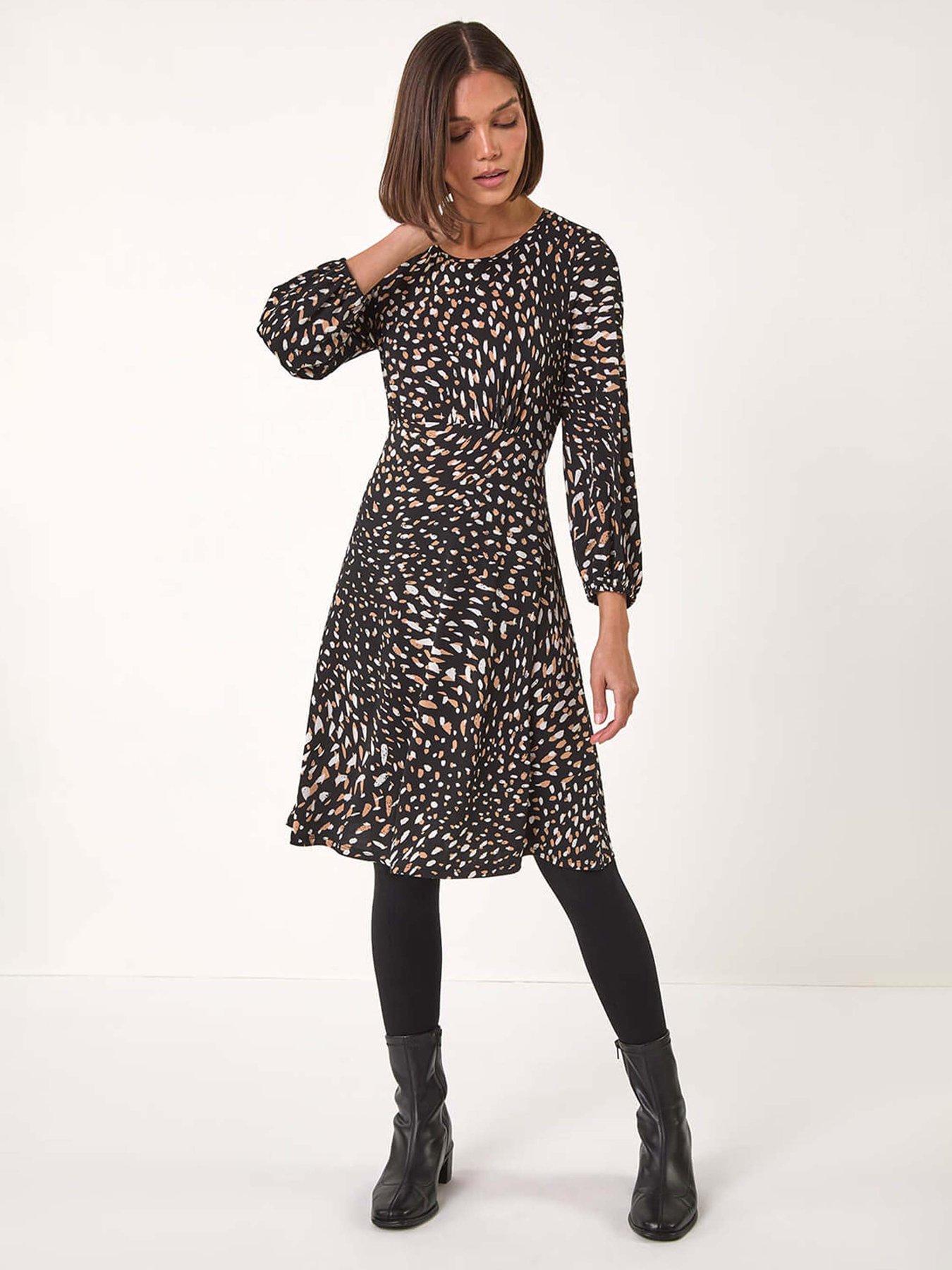 undefined Speckled Print Stretch Dress - Tan