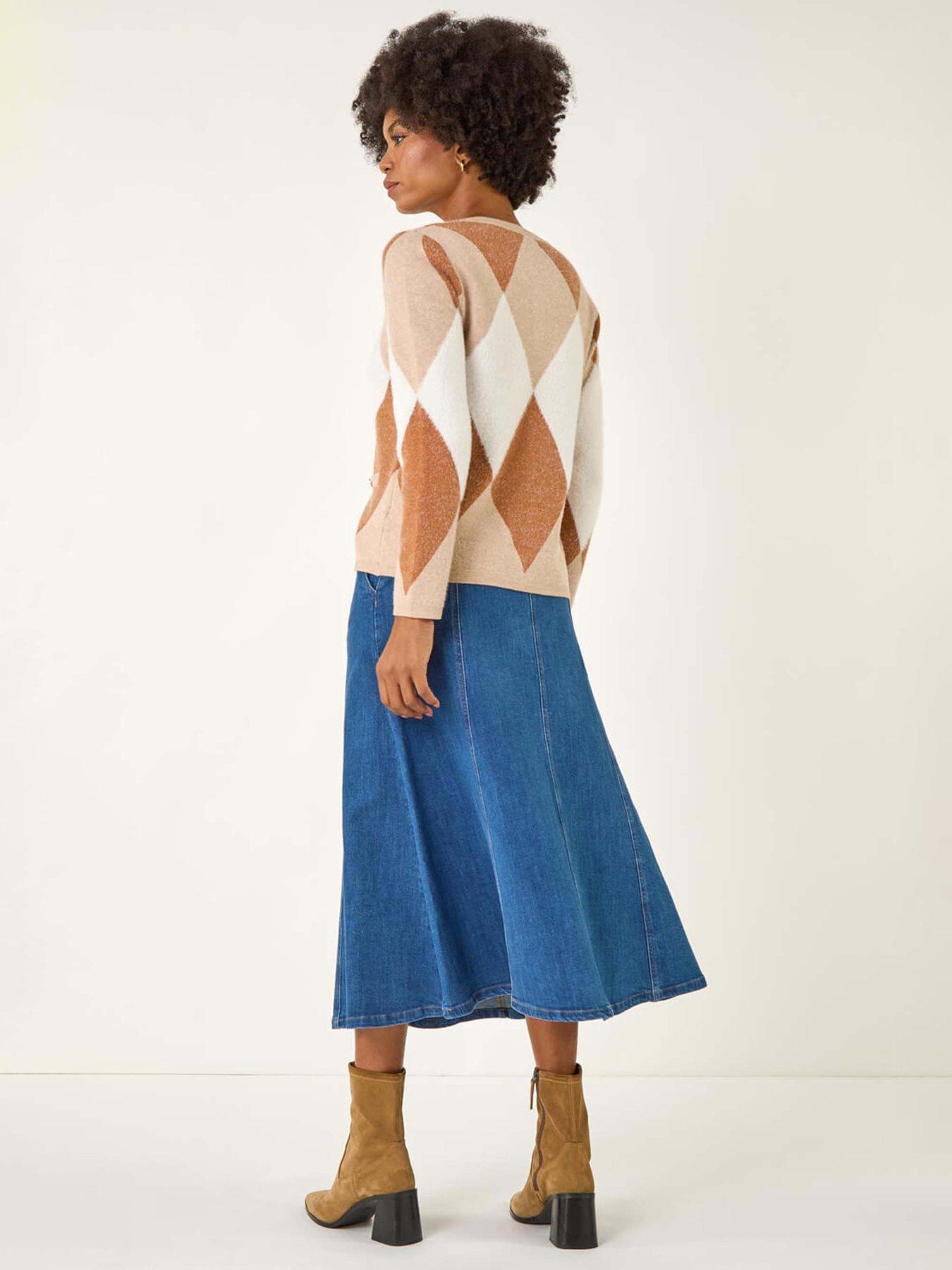 Image 2 of 5 of Roman Geometric Buttoned Knit Cardigan - Beige