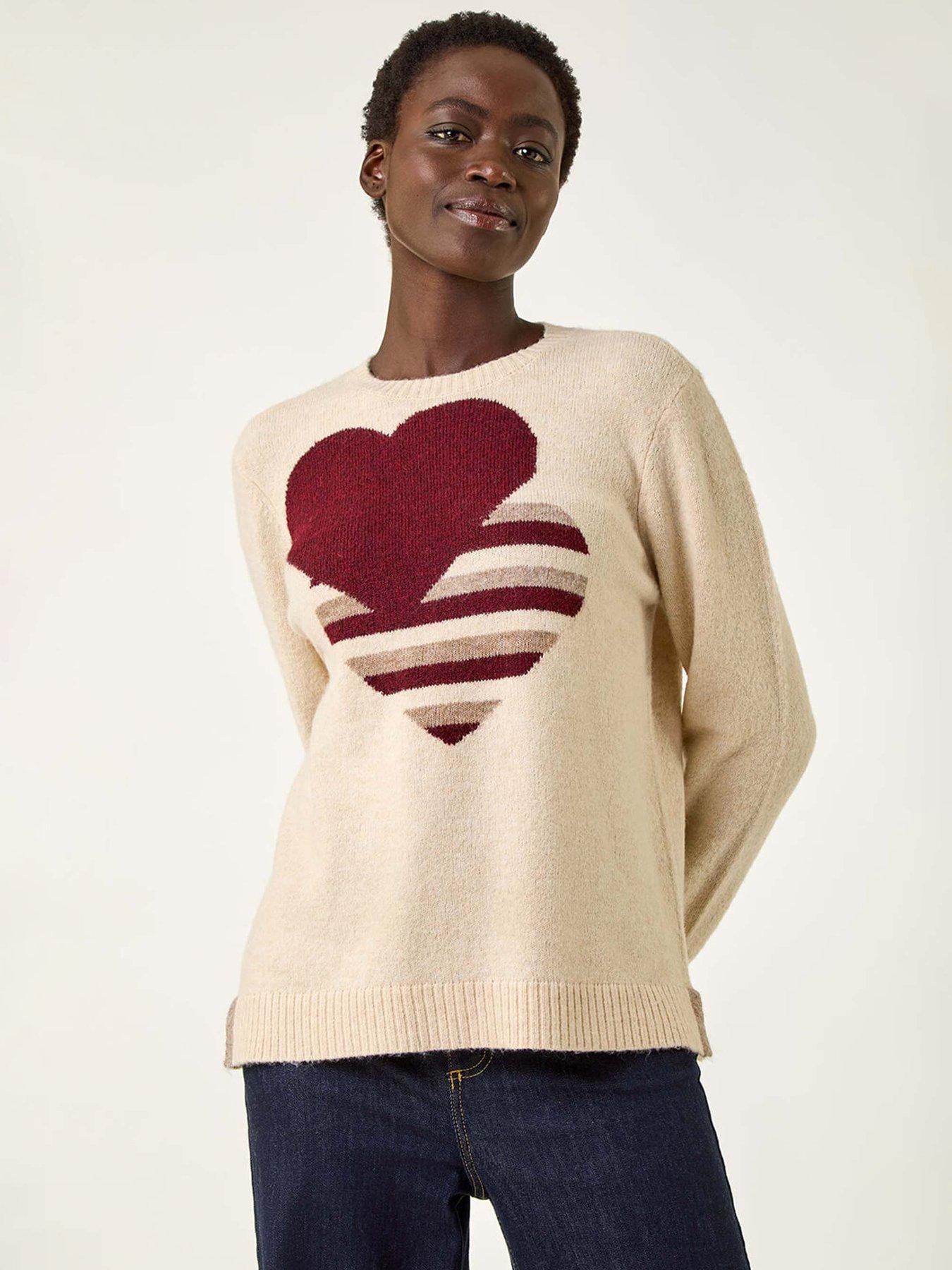 Roman Heart Crew Neck Knit Jumper  - Ivory