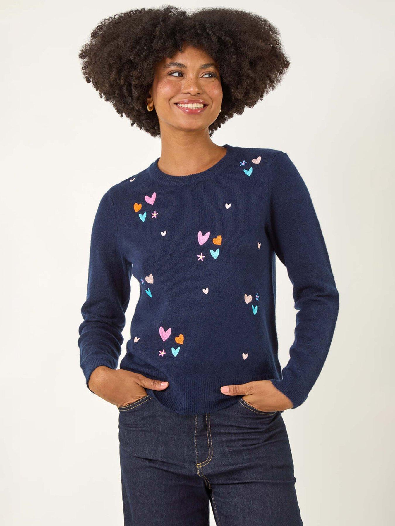 Roman Heart Embroidery Knit Jumper - Navy