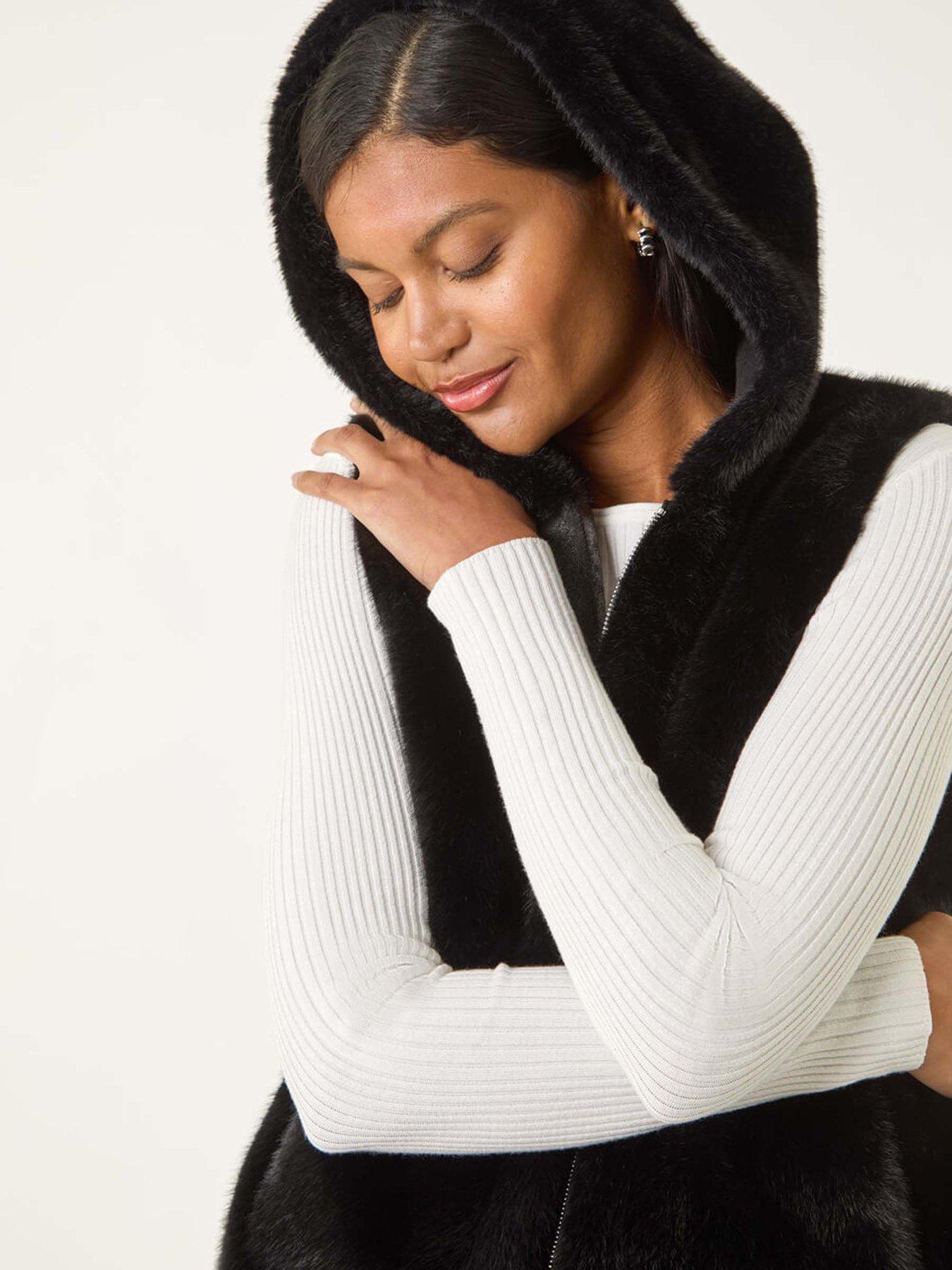 Image 4 of 5 of Roman Hooded Faux Fur Gilet - Black