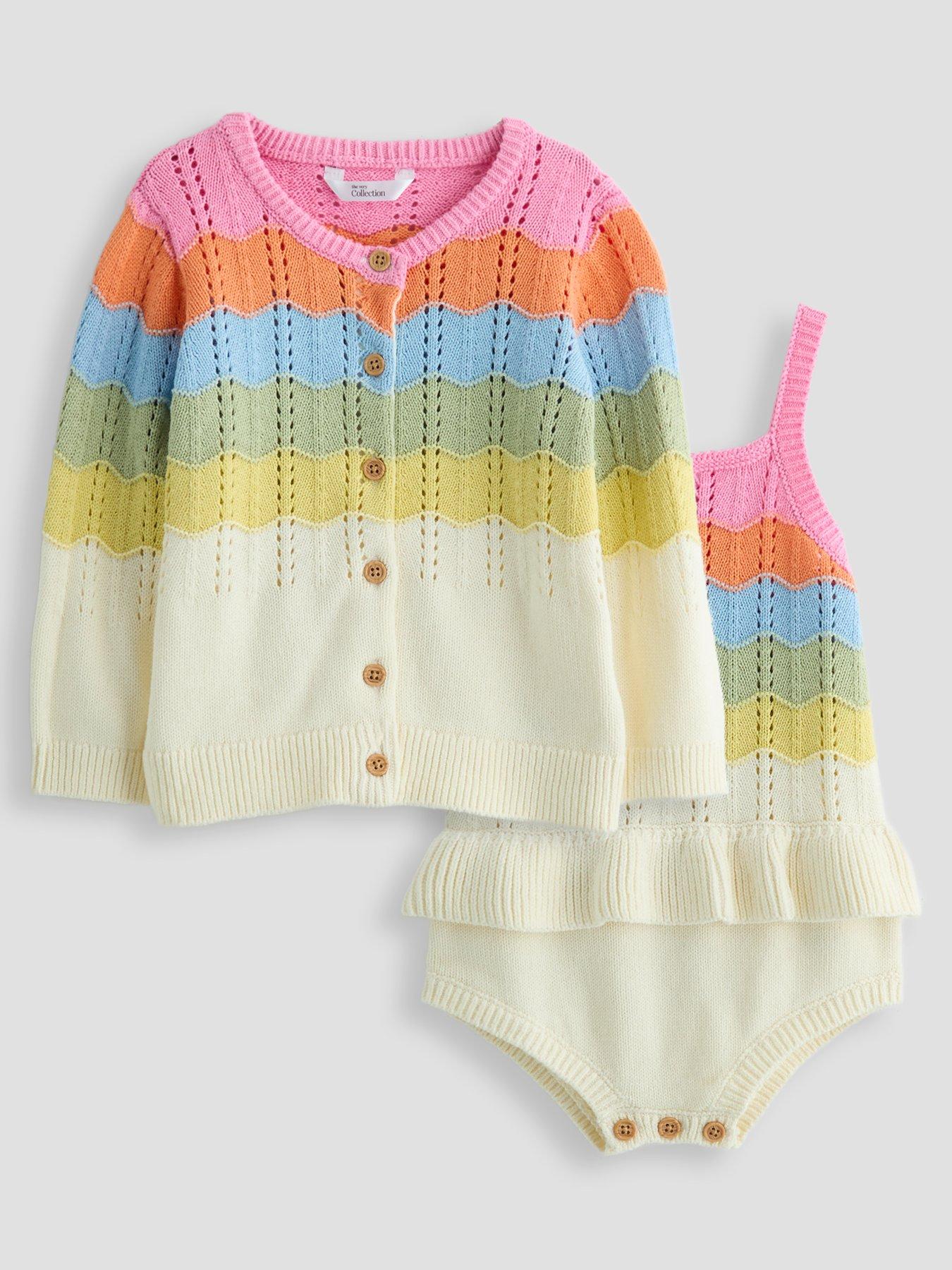 Image 1 of 6 of The Very Collection Ombre Knit Romper and Cardigan Set - Orange