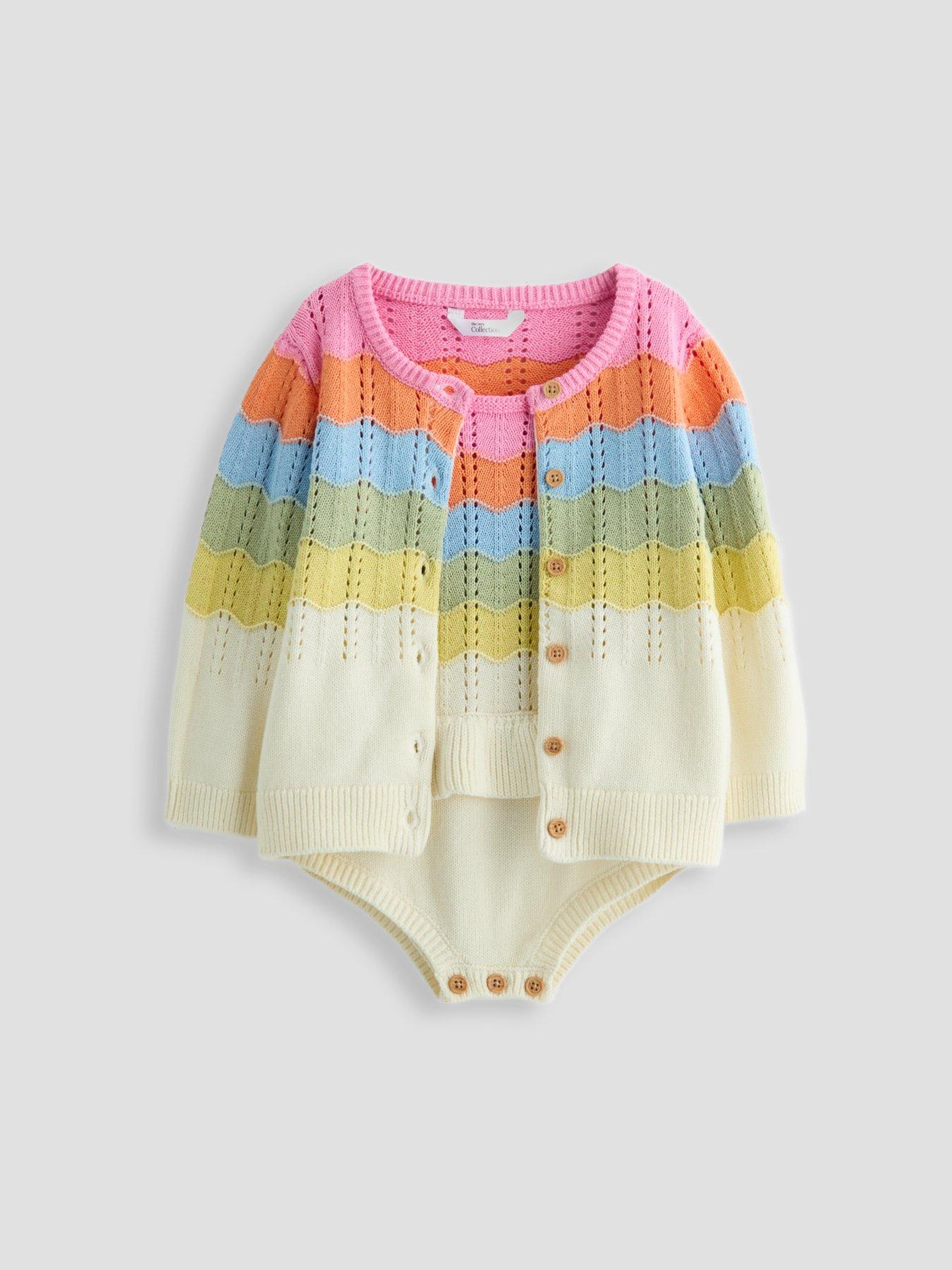 Image 3 of 6 of The Very Collection Ombre Knit Romper and Cardigan Set - Orange