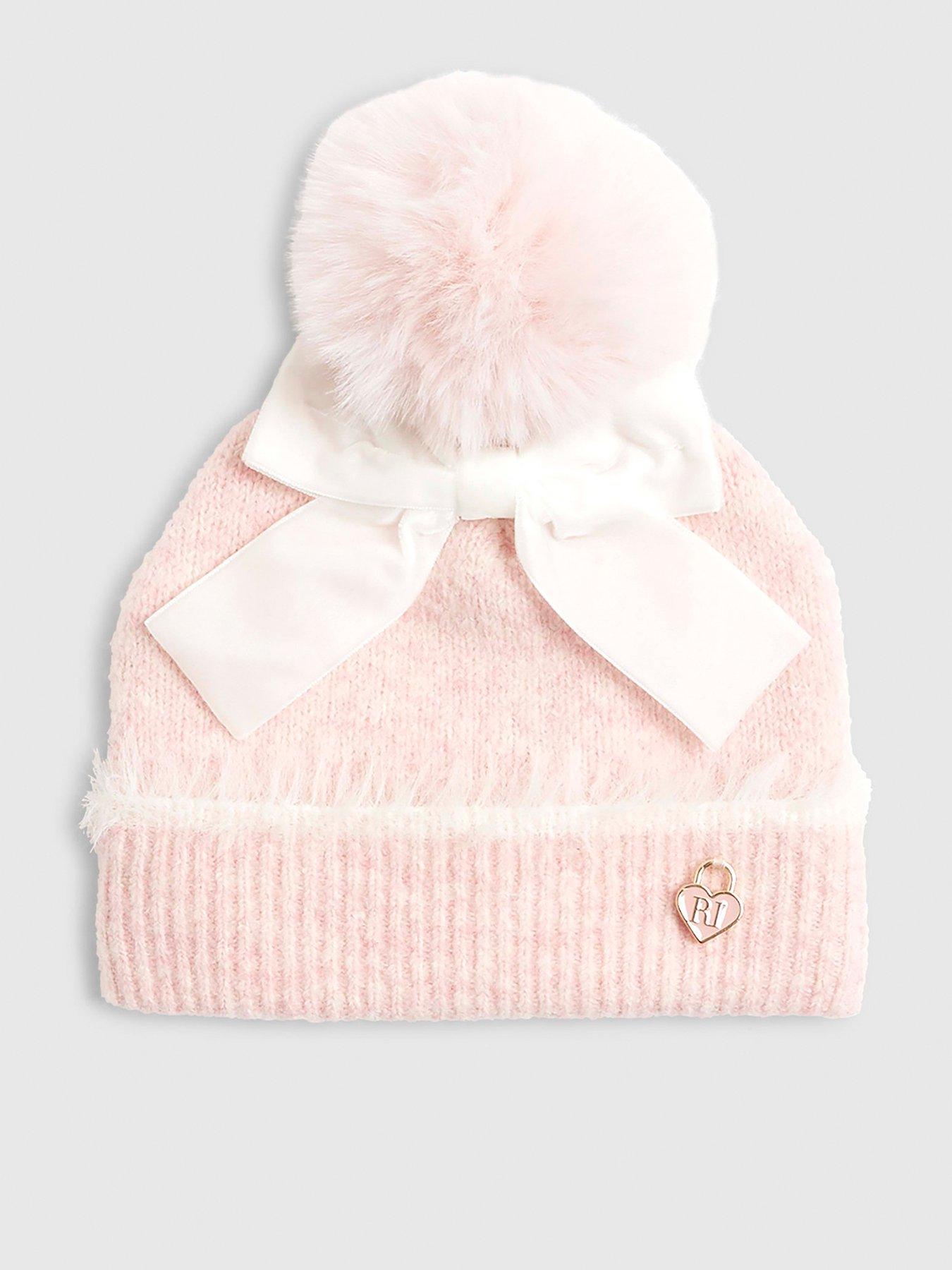 River Island Mini Girls 3D Bow Beanie - Light Pink