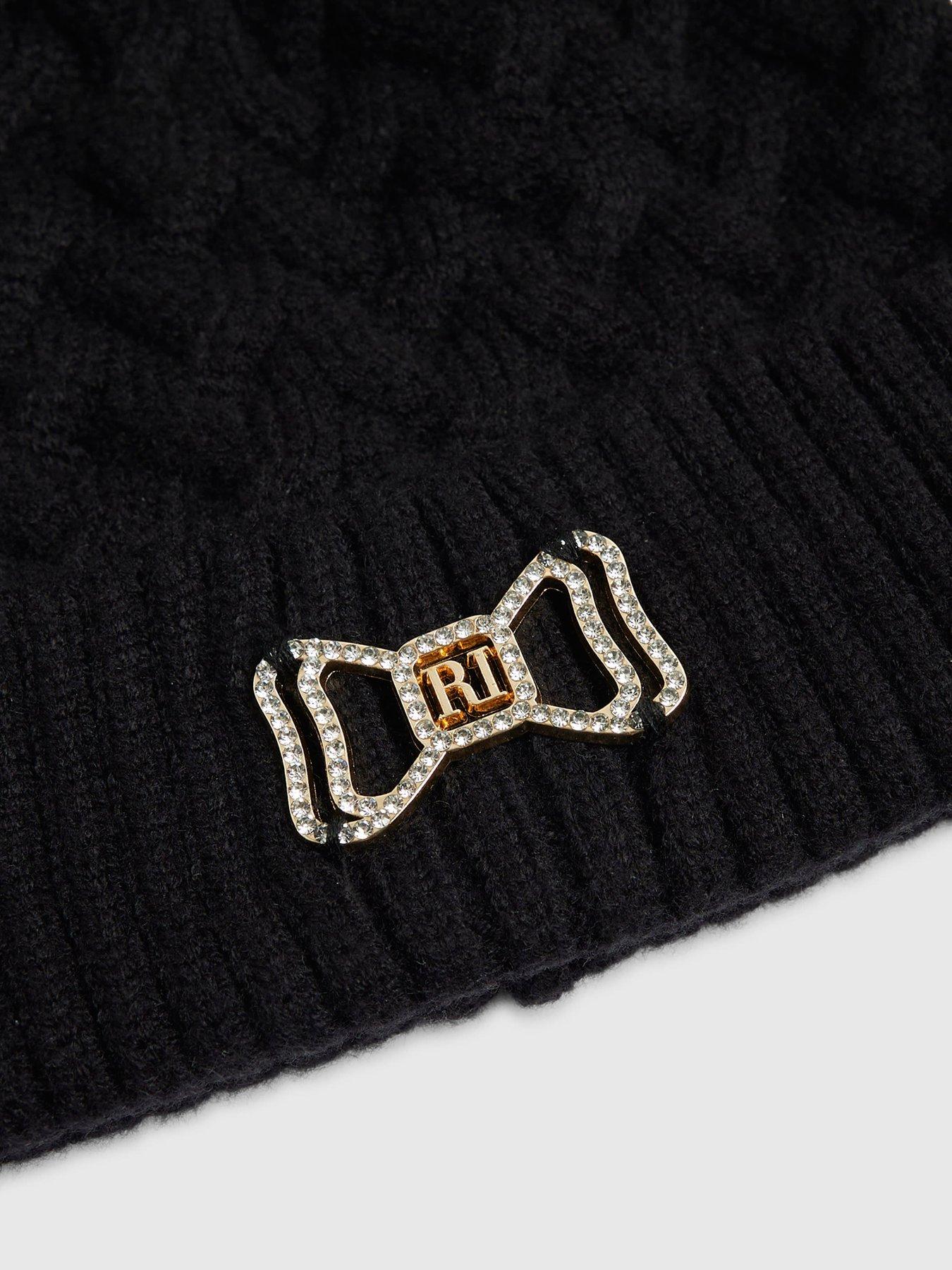 Image 3 of 3 of River Island Mini Girls Double Pom Beanie - Black