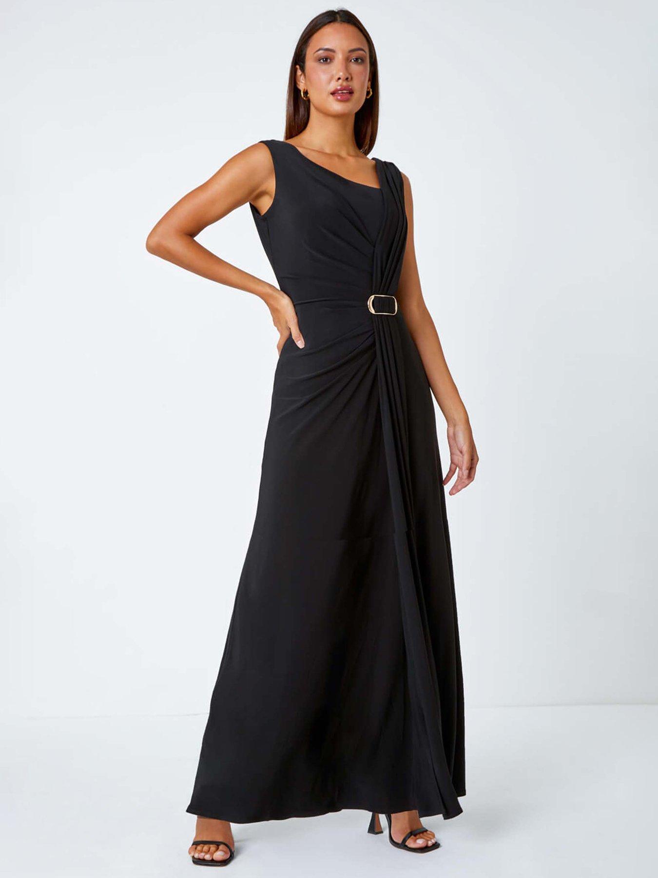 undefined Draped Buckle Detail Maxi Dress - Black