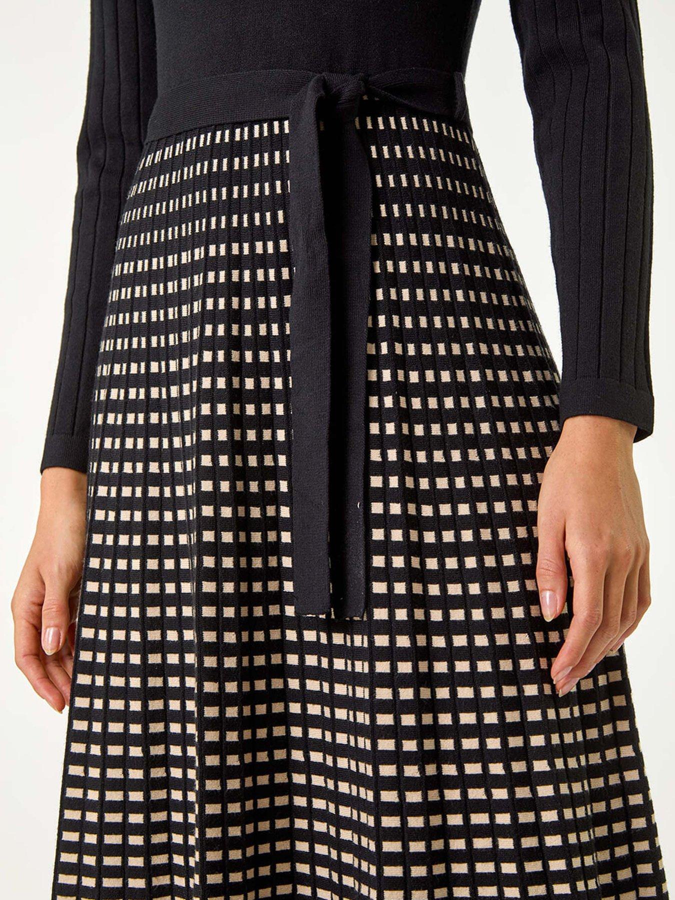 Image 5 of 5 of Roman Check Print Belted Jumper Dress - Black