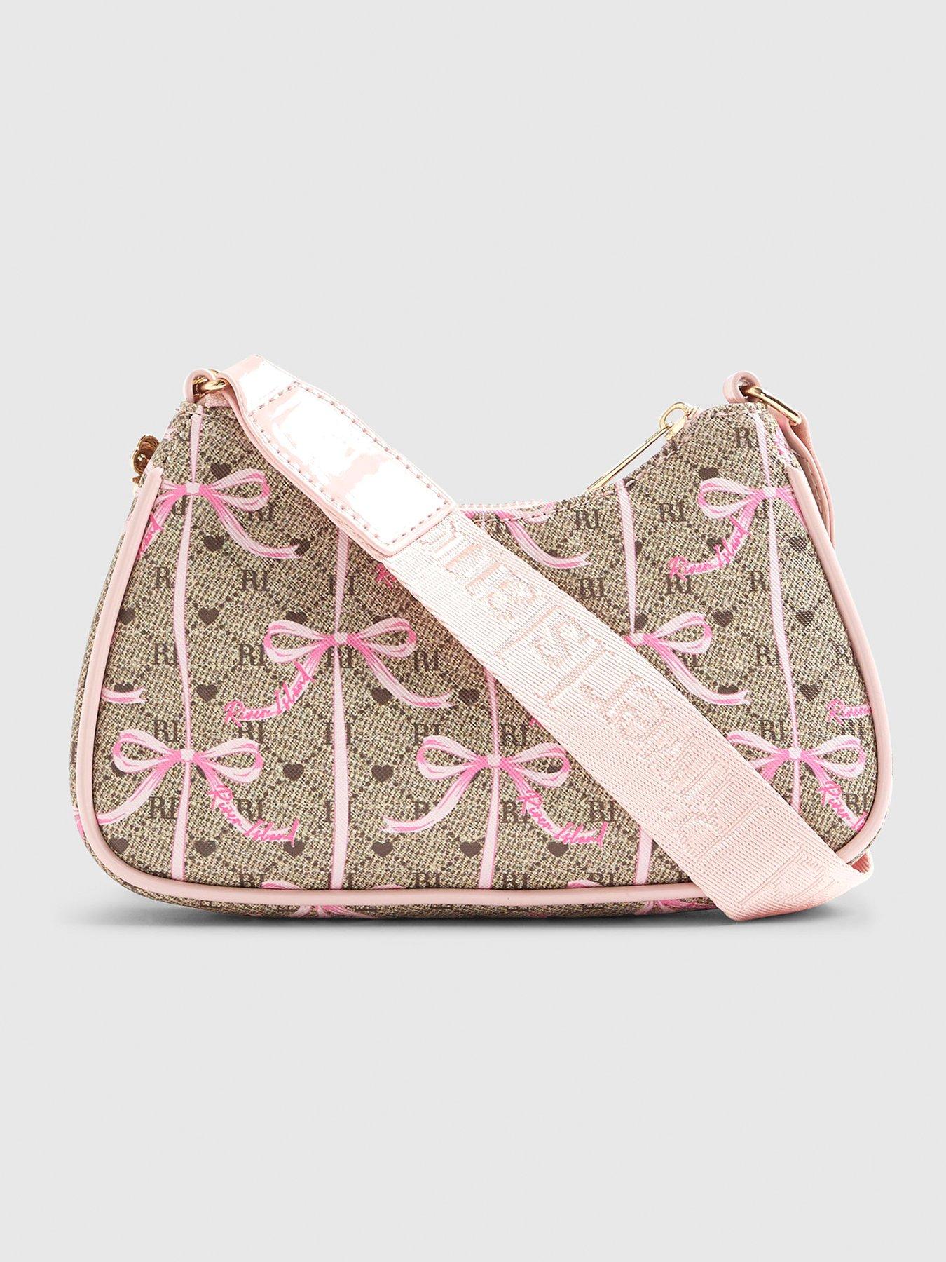 Image 2 of 4 of River Island Older Girls Monogram Bow Scoop Cross Body Bag - Brown