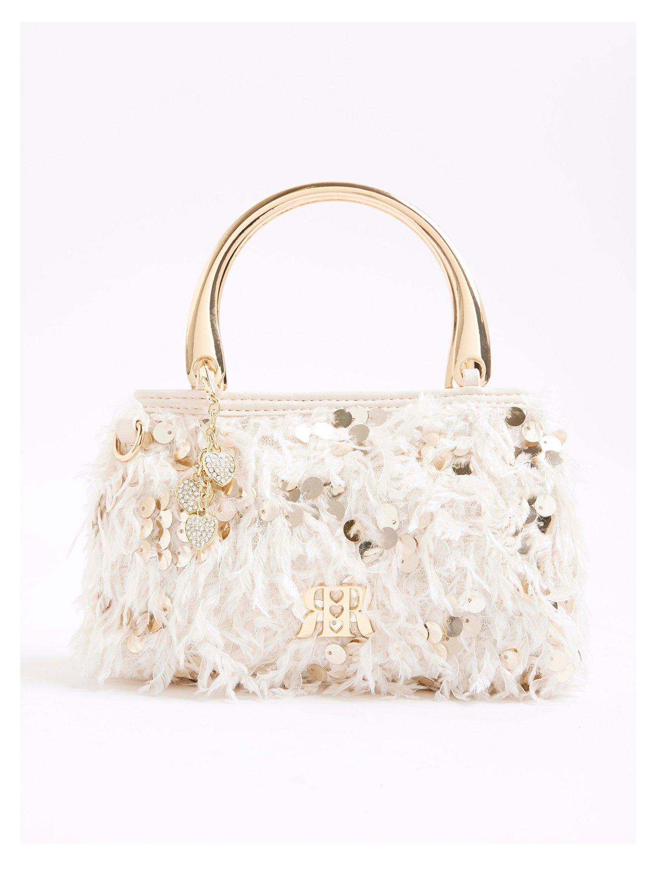 River Island Older Girls Sequin Feather Tote Bag - Gold/Cream