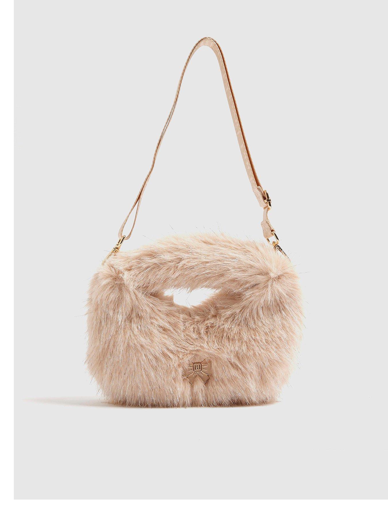 River Island Older Girls Tinsel Faux Fur Grab Bag - Pink