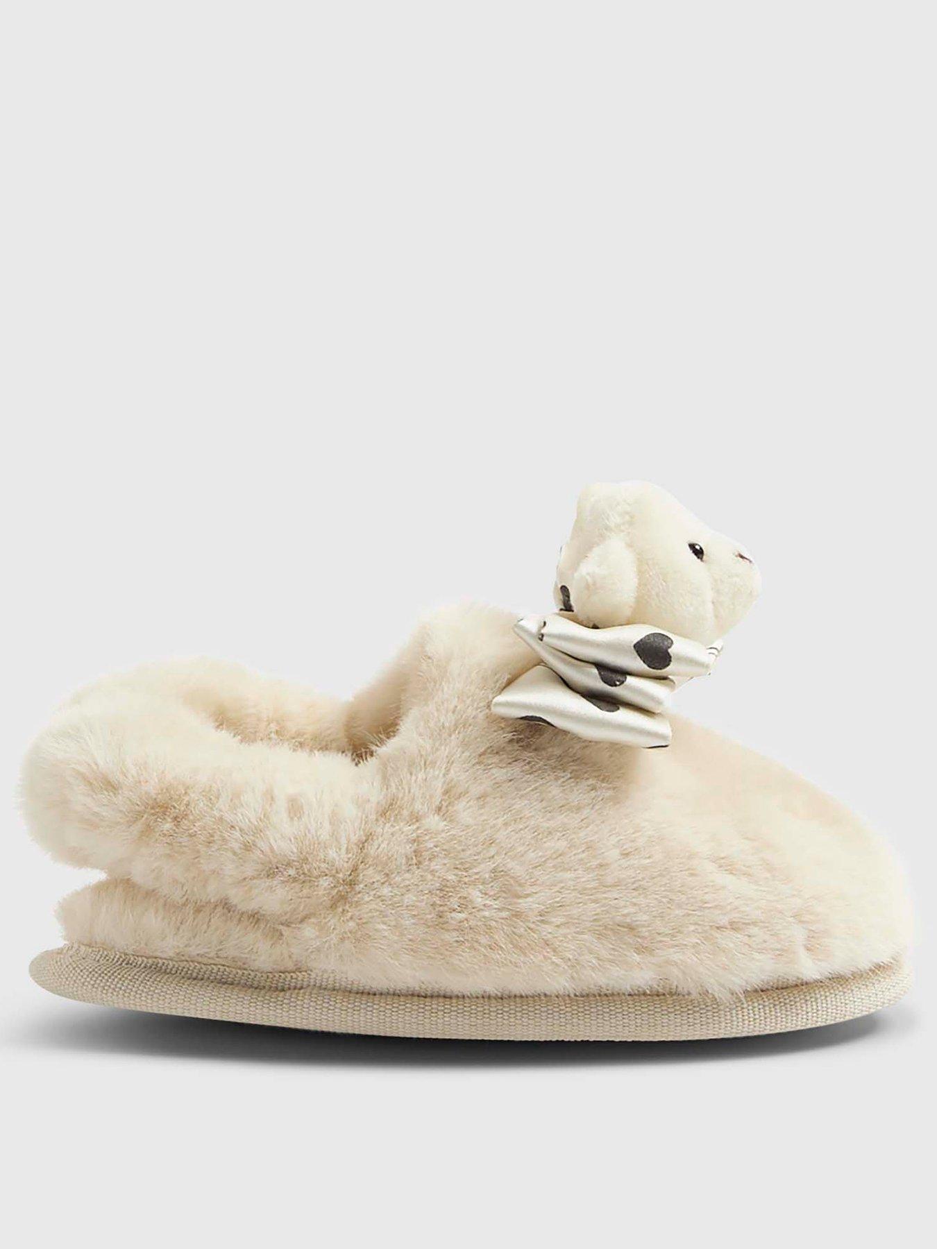  image of river-island-mini-mini-girls-bear-bow-slippers-cream