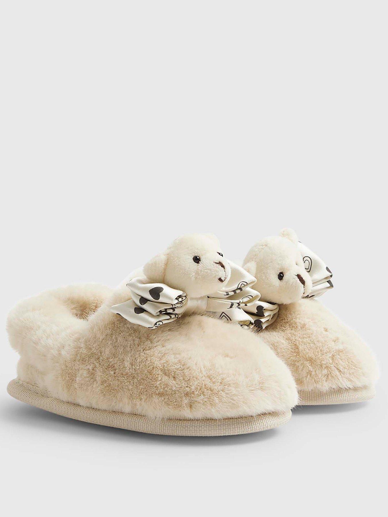  image of river-island-mini-mini-girls-bear-bow-slippers-cream