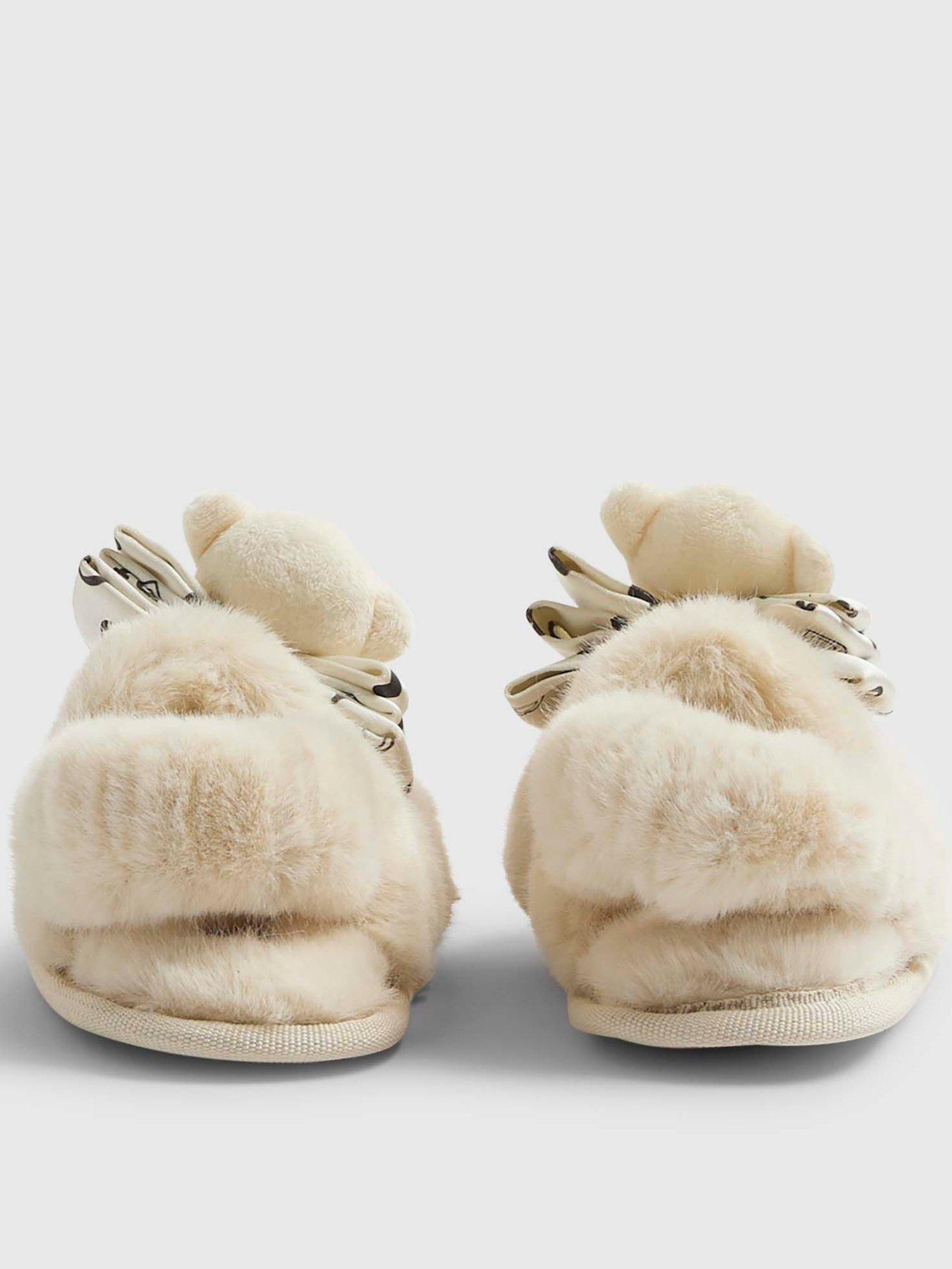  image of river-island-mini-mini-girls-bear-bow-slippers-cream