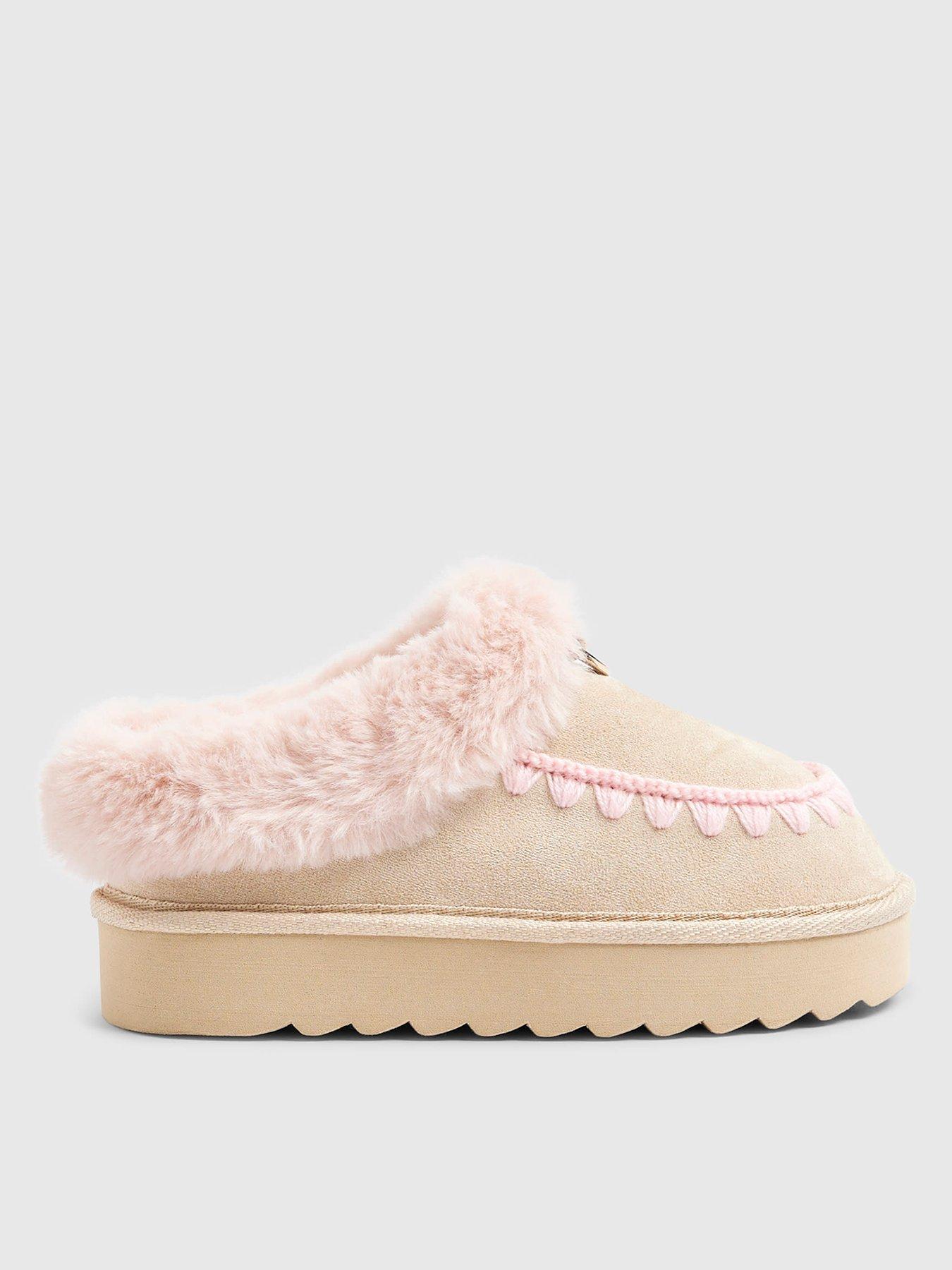 River Island Older Girls Faux Fur Slippers - Beige
