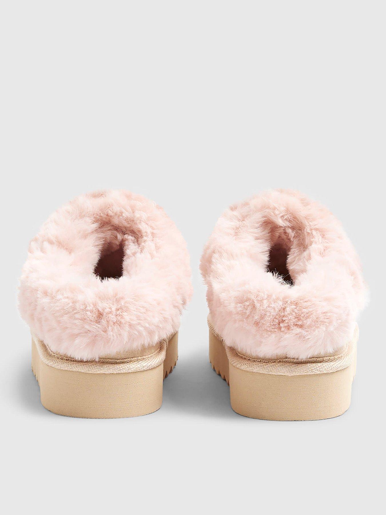  image of river-island-older-girls-faux-fur-slippers-beige