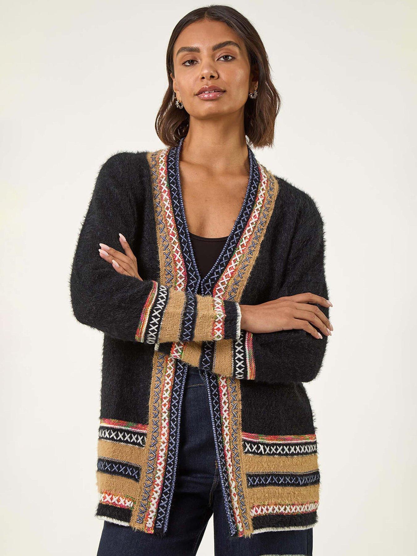 undefined Cross Stitch Detail Knit Cardigan - Black