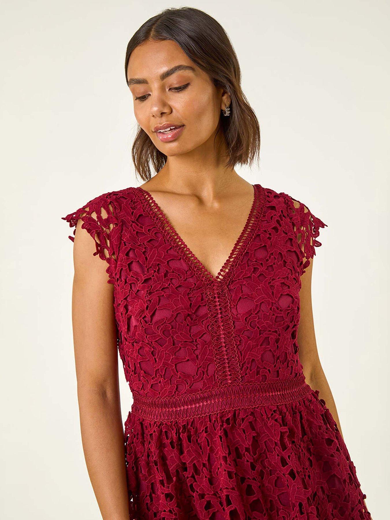  image of roman-premium-crochet-lace-midi-dress-burgundy