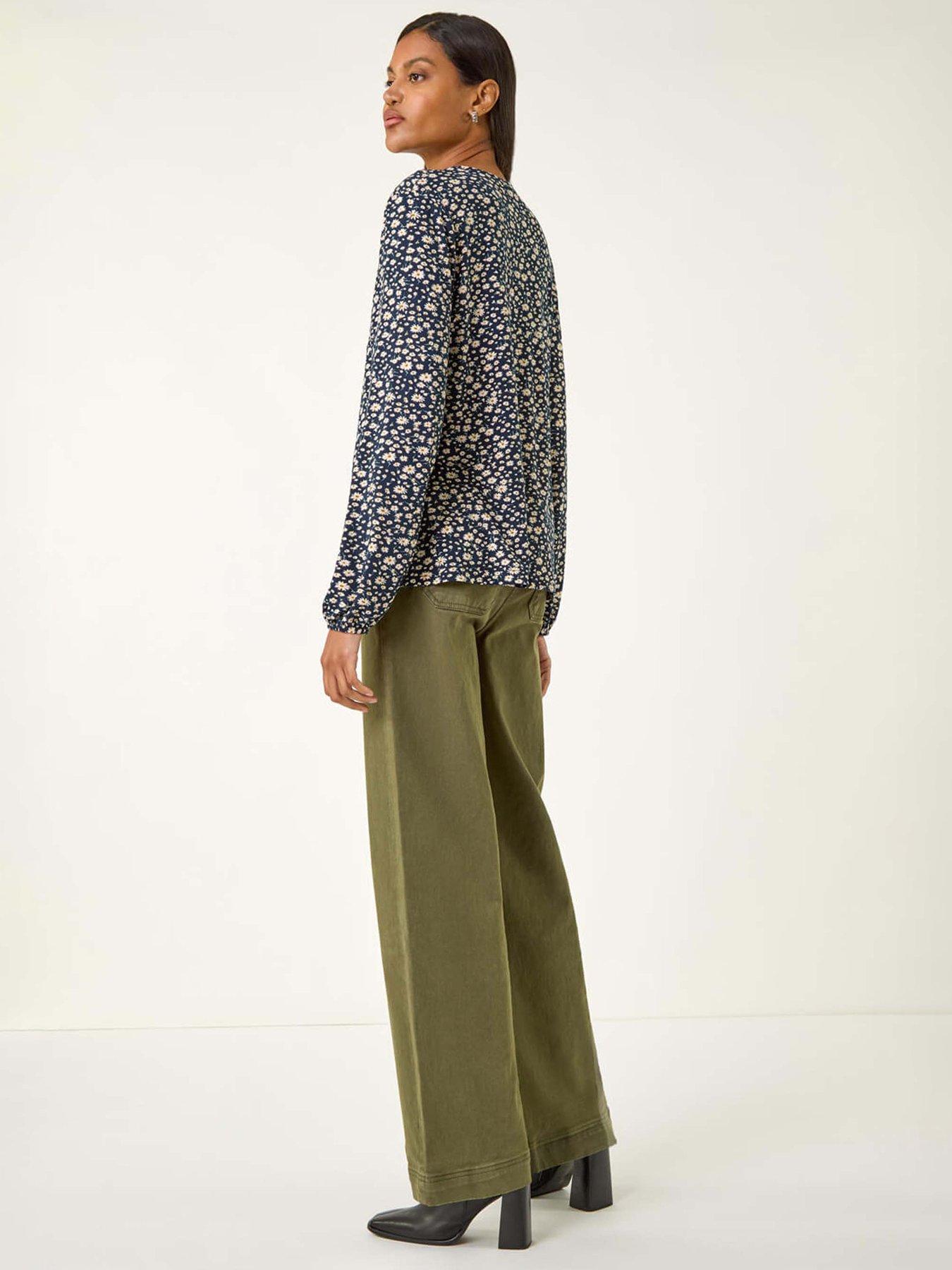  image of roman-printed-shirred-tie-neck-top-navy